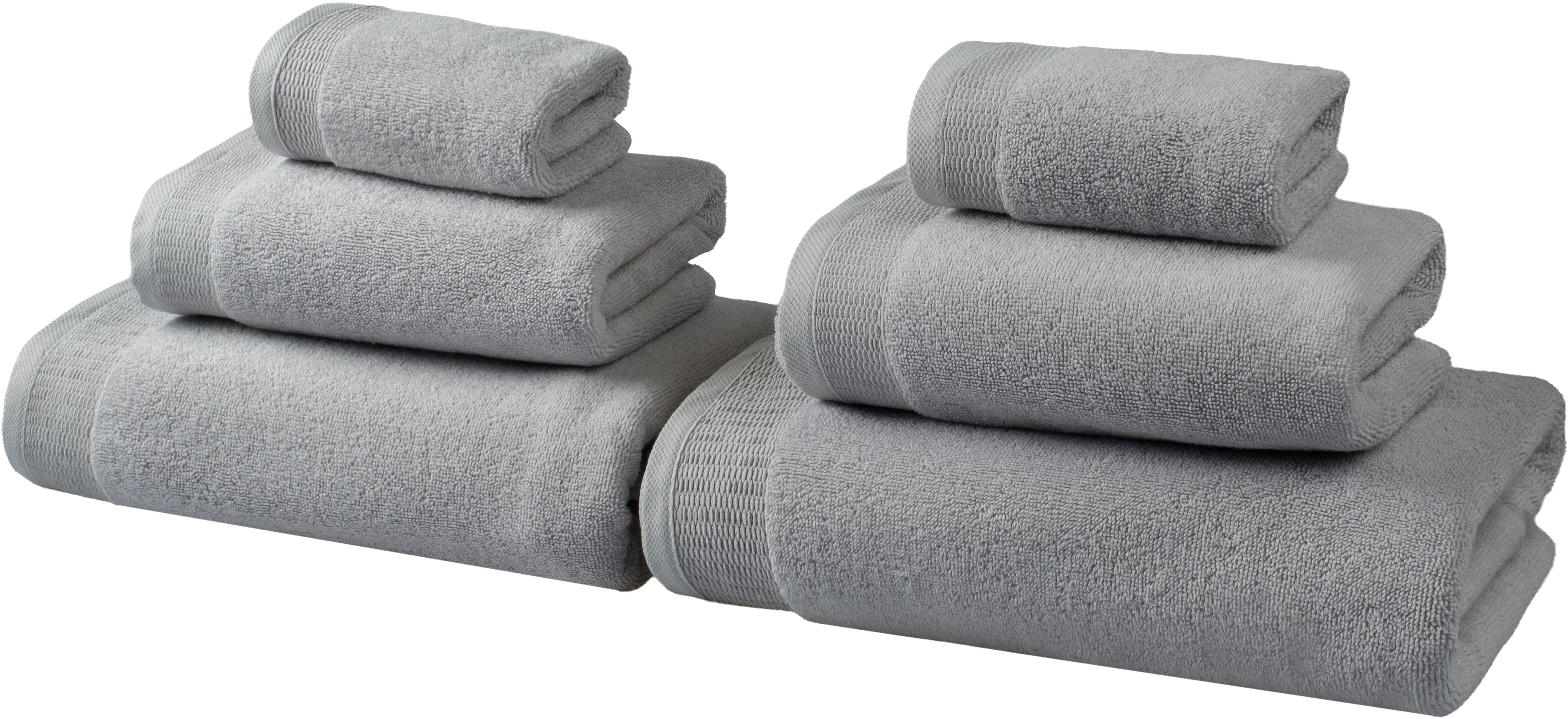 Handtuch Set OTTO HOME "Fenya, flauschig und weich, Premium Handtücher, 550 gr/m²", grau (hellgrau), 6 Stk., Walkfrottier, Walkfrottier, Obermaterial: 100% Baumwolle, Handtuch-Sets, Handtuch Set, mit Bordüre, Set, 100% Baumwolle, Hotel-Qualität, 5 Jahre Garantie