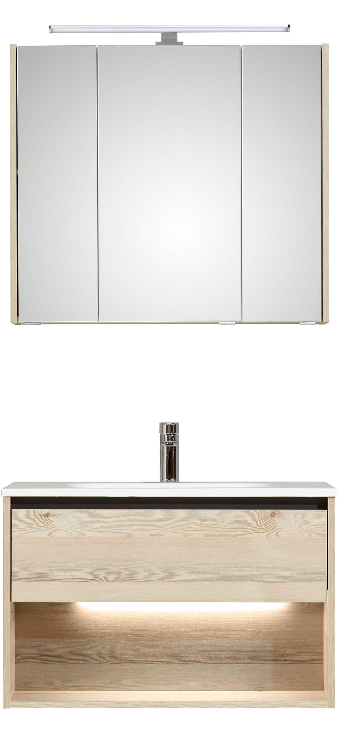 Badmöbel-Set SAPHIR "Quickset 393", beige (polar pinie quer nb), Kastenmöbel-Sets, Badmöbel-Set