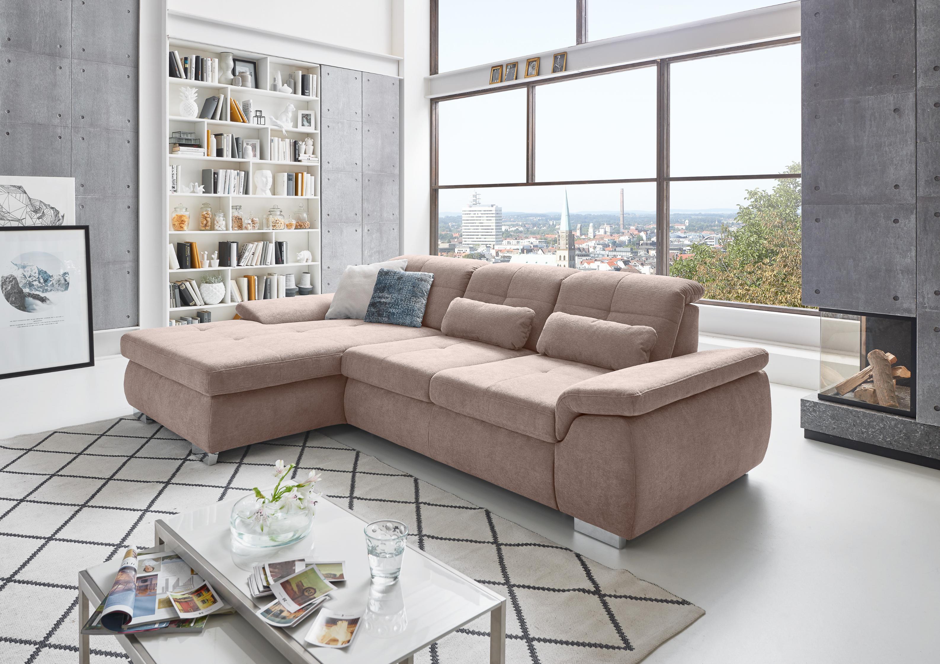Ecksofa DIE PLANBAR "MP-IN16037 L-Form mit Kaltschaum-Polsterung", lila (flieder), B:289cm H:85cm T:195cm, 100% Polyester, Sofas, Ecksofa, mit Sitztiefenverstellung & Zierkissen