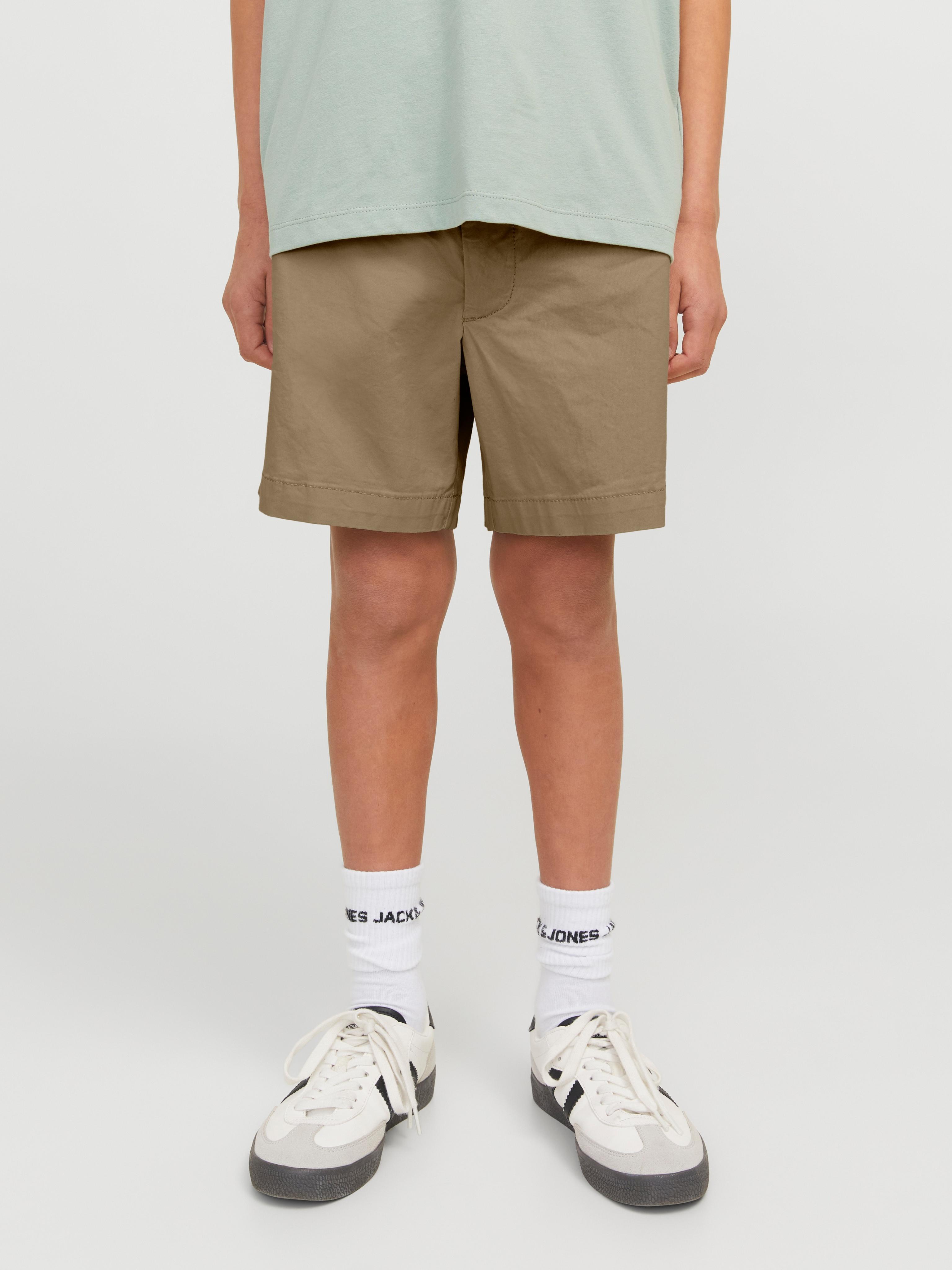 Shorts JACK & JONES JUNIOR "JPSTJAIDEN JJCAMPAIGN HYBRID JOGGE JNR", Jungen, Gr. 140, N-Gr, braun (e.wood), Web, Obermaterial: 98% Baumwolle, 2% Elasthan, unifarben, Hosen Shorts