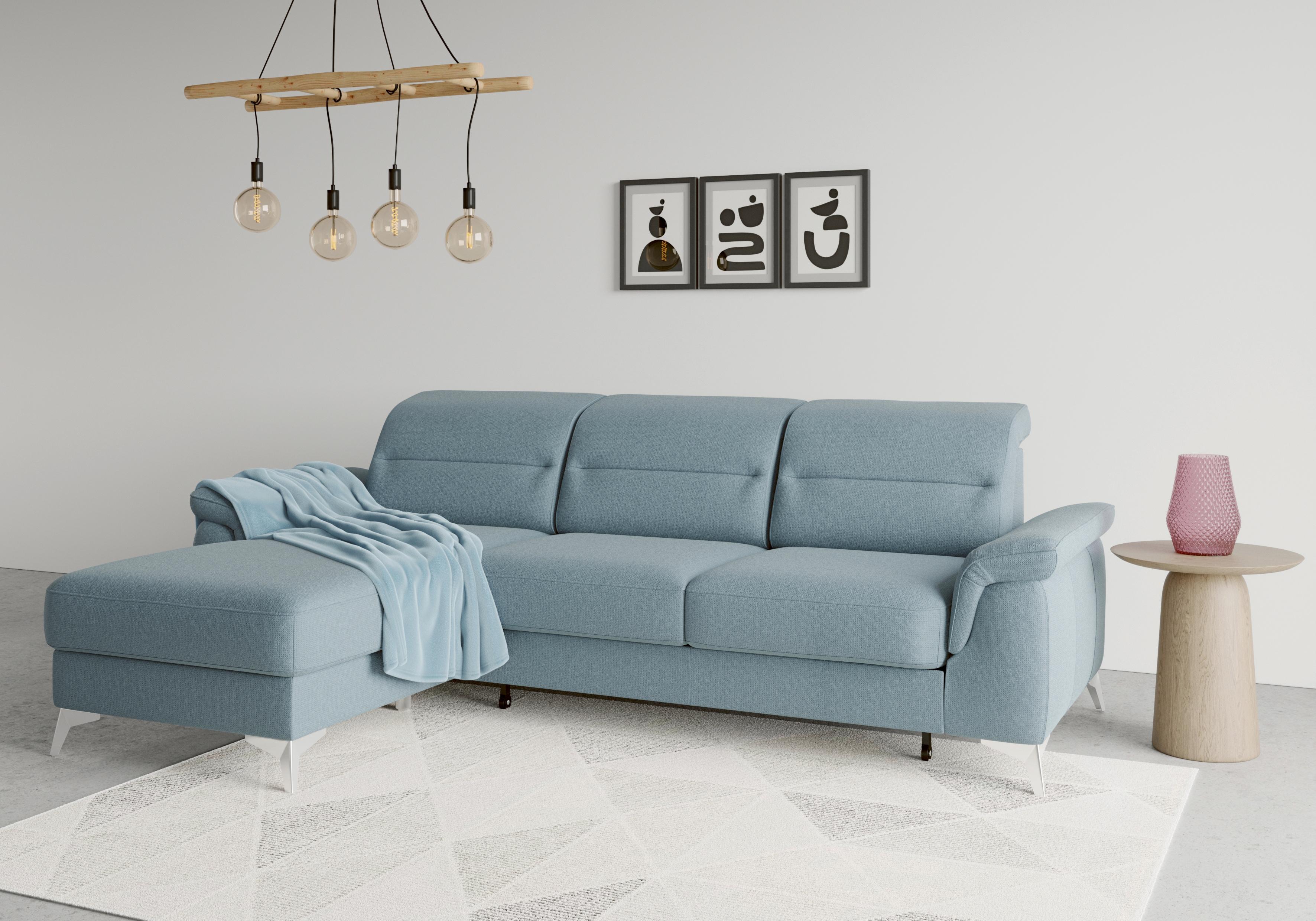 Ecksofa SIT & MORE "Sinatra L-Form", blau (hellblau), B:258cm H:85cm T:170cm, 90% Polyester, 10% Polyamid, Sofas, Ecksofa, mit Recamiere, optinal mit Kopfteilverstellung und Armteilfunktion