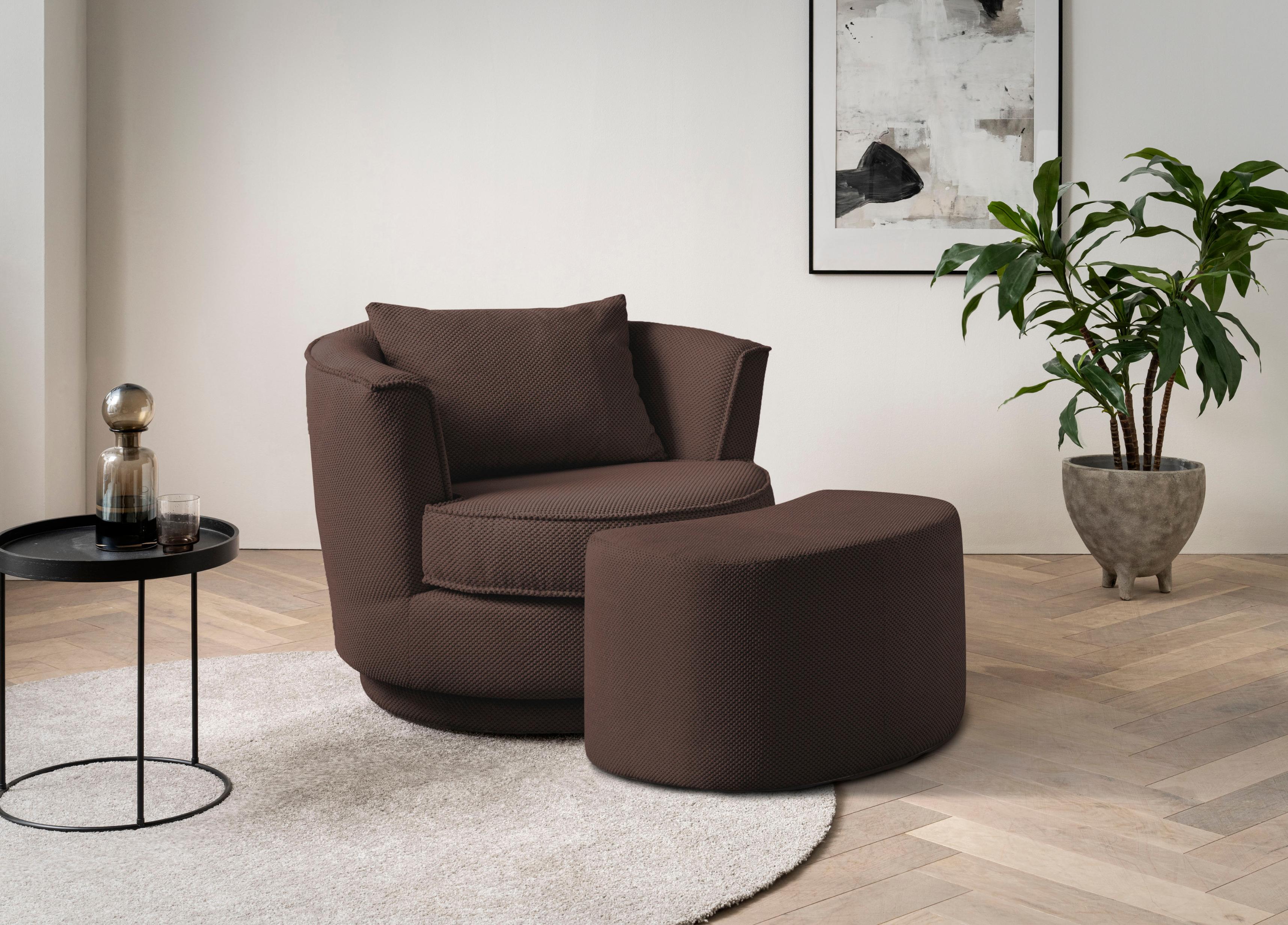 Drehsessel HOME AFFAIRE "MAISIE, Love Seat,Lese-Sessel,Sessel-Set, mit Hocker", braun, B:95cm H:77cm T:133cm, Sessel, Drehsessel, in MEGA CORD und Web-Velours, drehbar 360 Grad mit Hocker