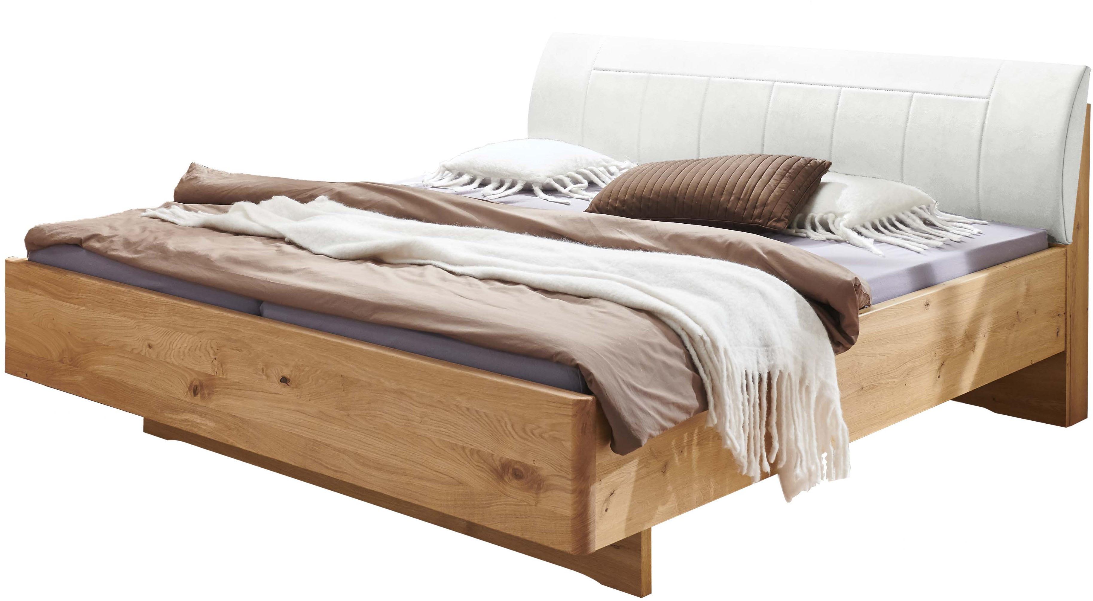 Holzbett WIEMANN "Cardiff, Bettgestell, Bettrahmen, teilmassiv, mit Polsterkopfteil", bianco, eiche teilmassiv, B:200cm L:190cm, Betten, Holzbett, Fußteil aus Massivholz, verschiedene Größen