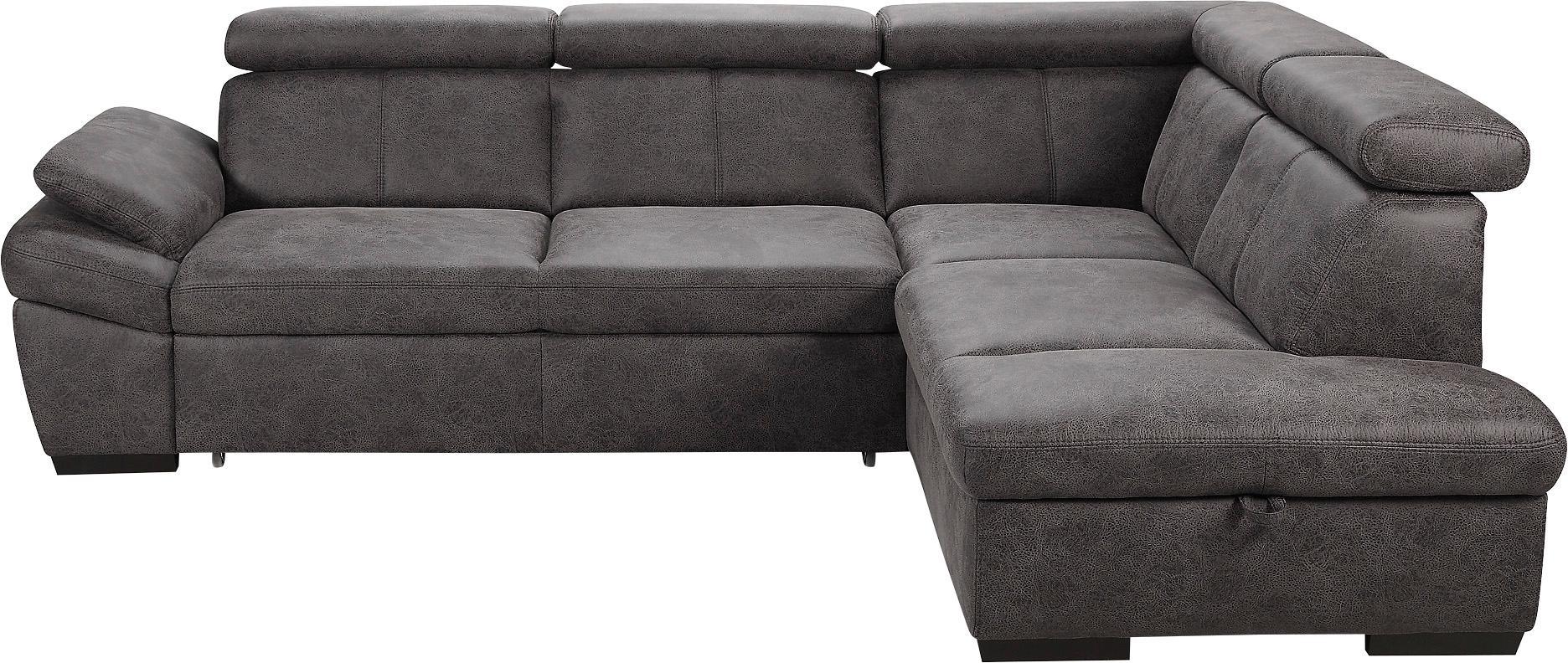 Ecksofa EXXPO - SOFA FASHION "Salerno, Funktionssofa, hoher Sitzkomfort, Breite 268cm, L-Form", grau (elefant), B:268cm H:77cm T:204cm, NaturLeder;Primabelle-Microfaser (100% Polyester);Luxus-Kunstleder, Sofas, Ecksofa, inkl. Kopf- und Armteilverstellung, wahlweise mit Bettfunktion