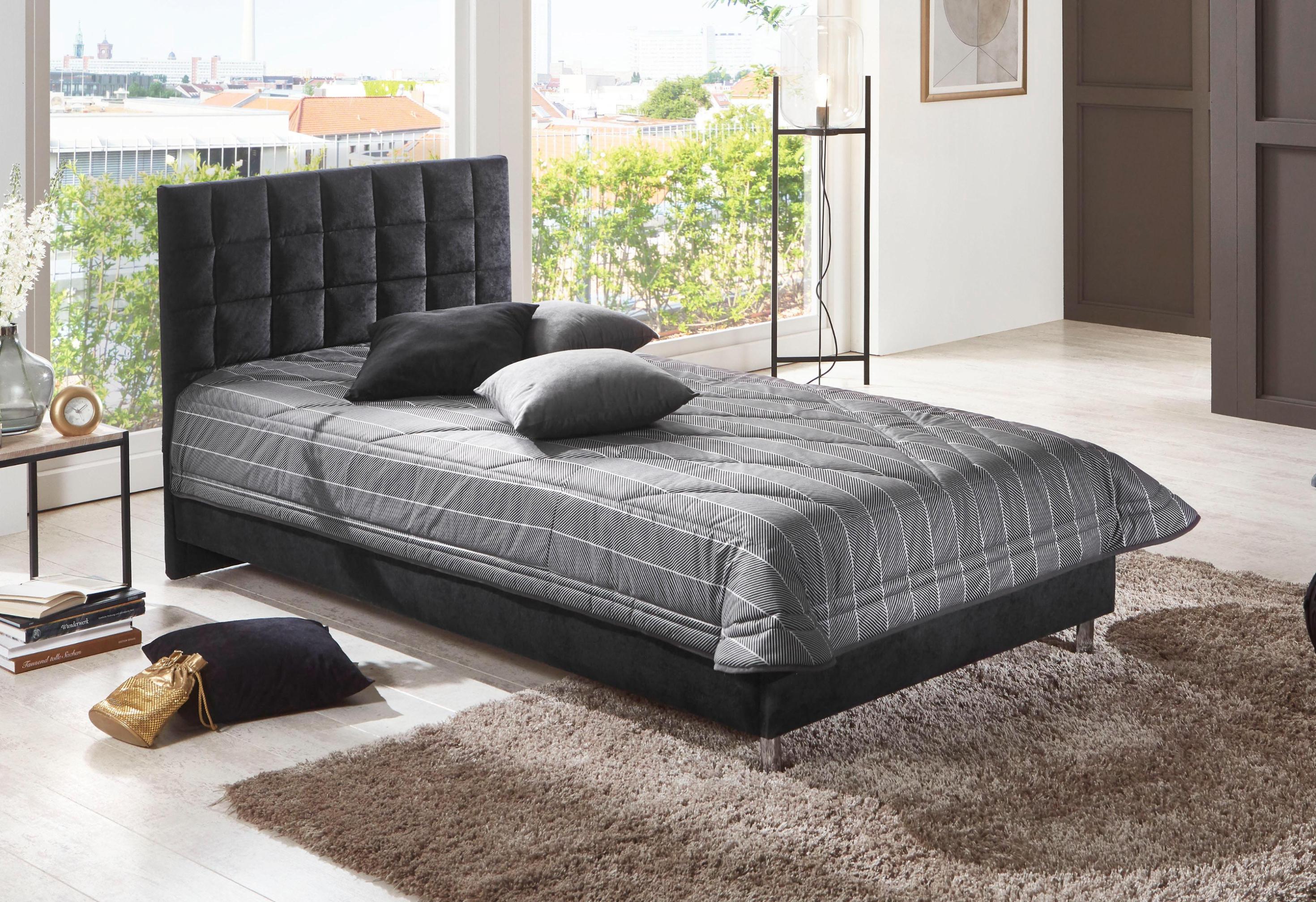 Polsterbett, schwarz, B:130cm L:210cm, Bezug Bett: Microfaser (100% Polyester);Bonnell-Federkernmatratze: 51% Polypropylen, 39% Polyester und 10% Baumwolle;Kaltschaummatratze: 100% Polyester, Bezug abnehm- und waschbar bis 60C, WESTFALIA SCHLAFKOMFORT, Betten, Polsterbett, in diversen Ausführungen