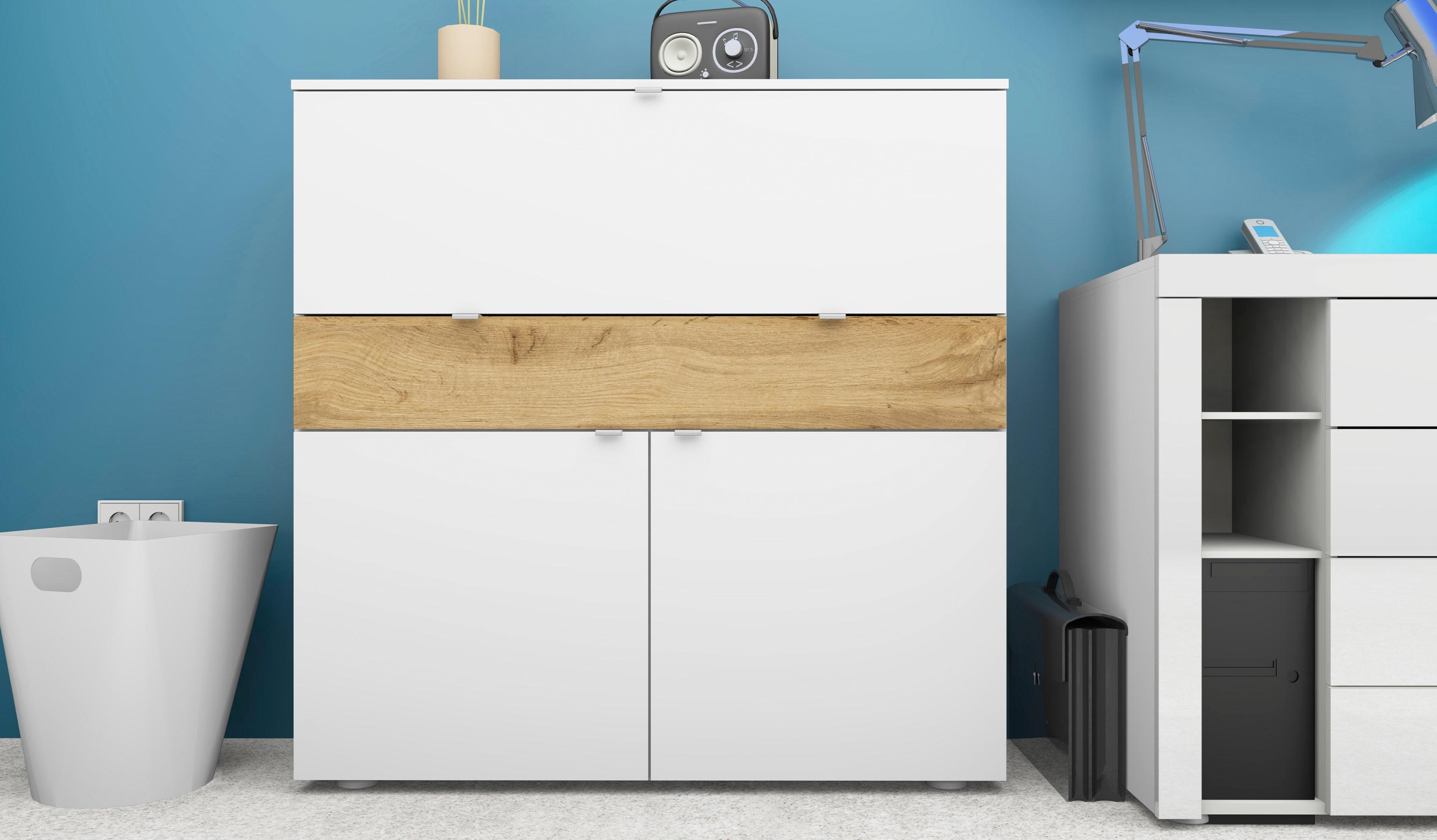 Sekretär BORCHARDT MÖBEL "Dolly", weiß (weiß eiche), B:110cm H:109cm T:35cm, Sekretäre, Sekretär, platzsparend, Home-Office-Schreibtisch, Breite 110 cm, Made in Germany