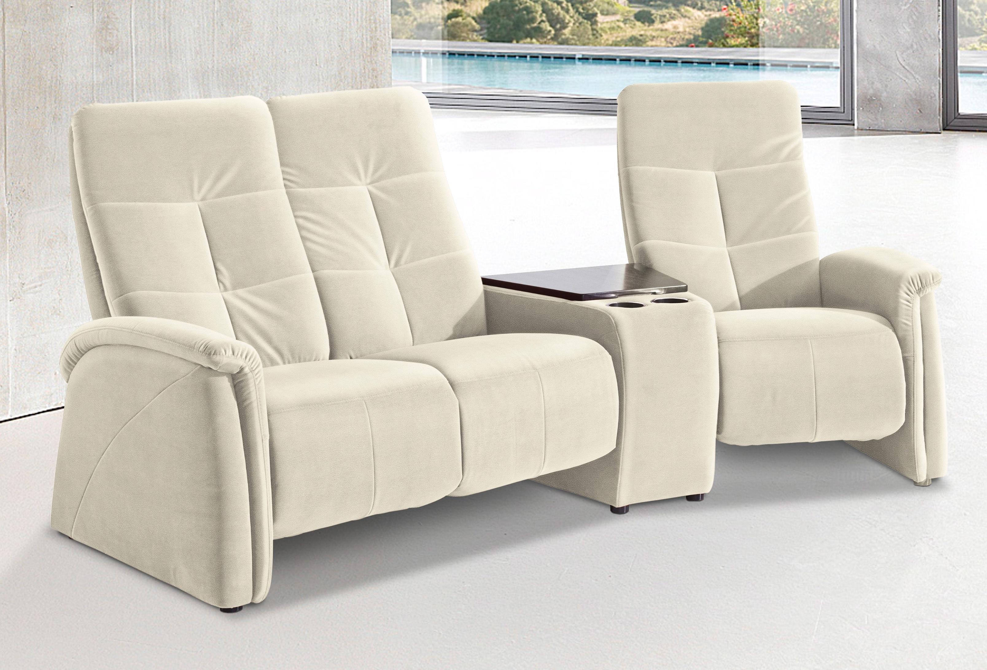 3-Sitzer EXXPO - SOFA FASHION "Tivoli, Kinosofa mit Tischablage & Stauraumfach, man. Relaxfunktion", beige (keramik), B:258cm H:109cm T:97cm, Softlux-Kunstleder;NaturLeder;Luxus-Microfaser, »Aqua Clean« (50% Polyester, 35% Polyacryl, 15% Polyamid), Sofas, 3-Sitzer, mit Relaxfunktion