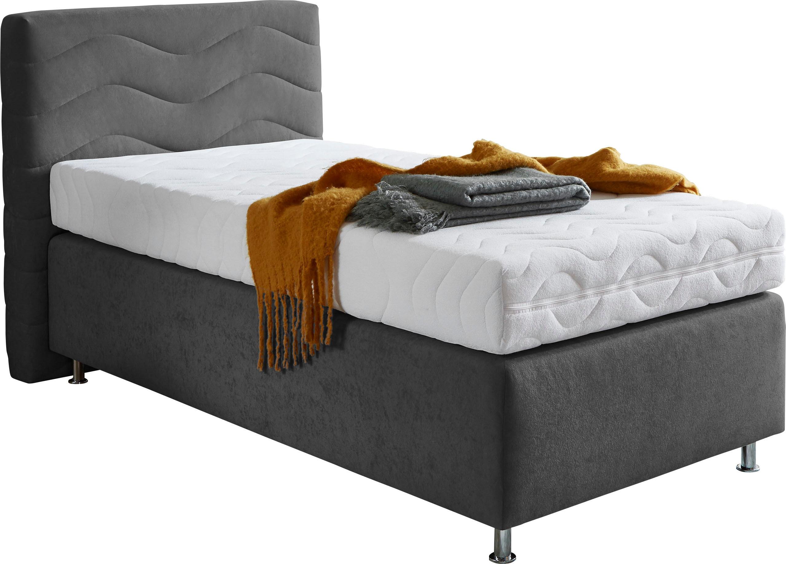 Boxspringbett "Sigma", grau (anthrazit), B:105cm L:210cm, Bezug Bett: Microvelours (100% Polyester) oder Feinstruktur (100% Polyester);Bezug Bonnell-Federkernmatratze: 100% Polyester;Bezug Kaltschaummatratze: 100% Polyester;Bezug Tonnentaschenfederkernmatratze: 80% Baumwolle, 20%Polyester, WESTFALIA SCHLAFKOMFORT, Komplettbetten, Boxspringbett