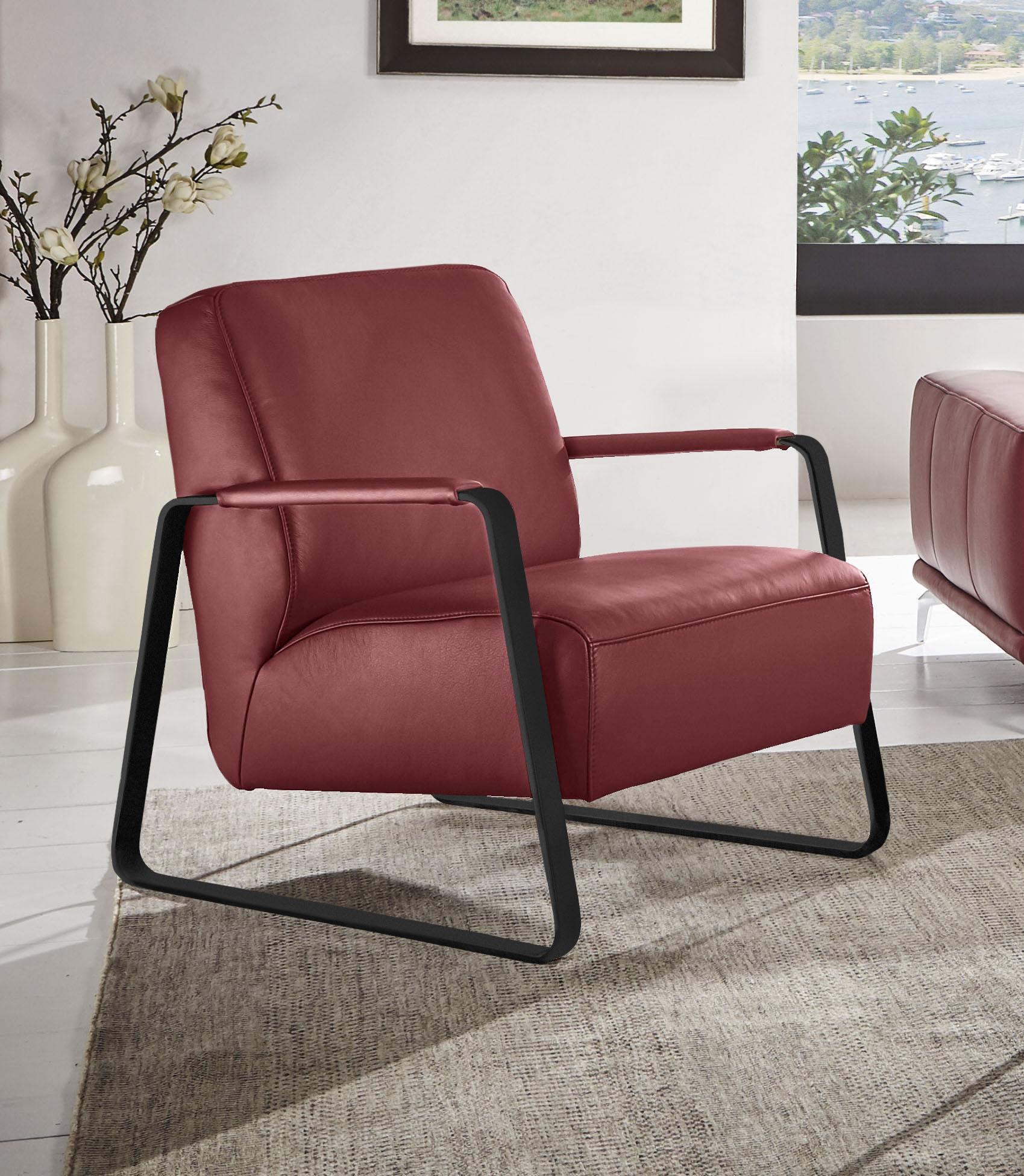 Cocktailsessel W.SCHILLIG "quadroo Loungesessel", rot (ruby rot z73), B:65cm H:82cm T:82cm, Velourgewebe V41 (100% Polyester);Longlife Xtra-Leder Z59 - Glattleder;Longlife Xtra-Leder Z73 - Glattleder;Stoff S37 (100% Polyester): Luxus-Microfaser in Lederoptik, Sessel, Cocktailsessel, mit bezogenen Armlehnen, Gestell in Schwarz pulverbeschichtet