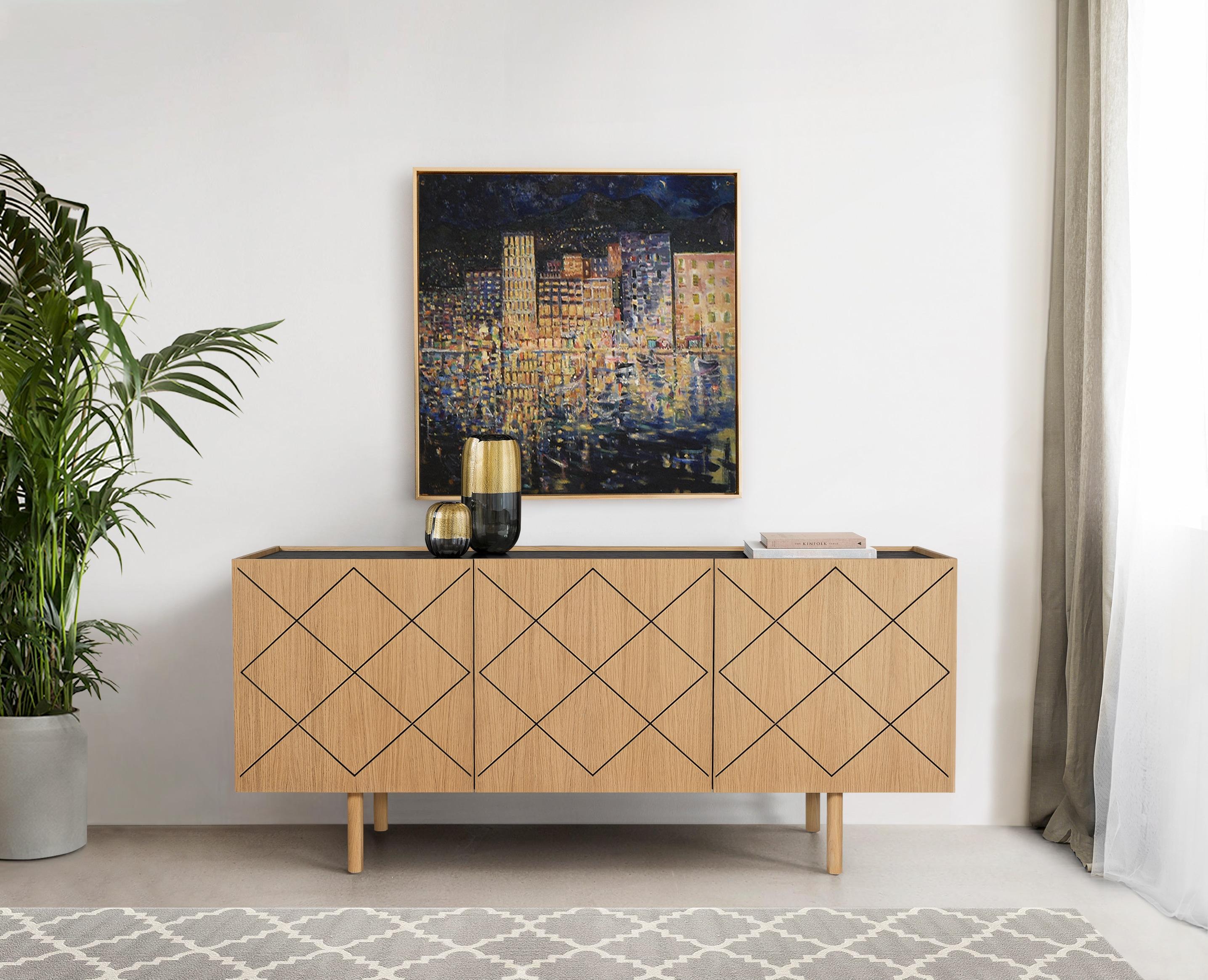 Kommode WOODMAN, braun (eiche, schwarz), B:175cm H:75cm T:45cm, Sideboards, Kommode, Holzfurnier aus Eiche, Skandinavisches Design, FSC-zertifiziert