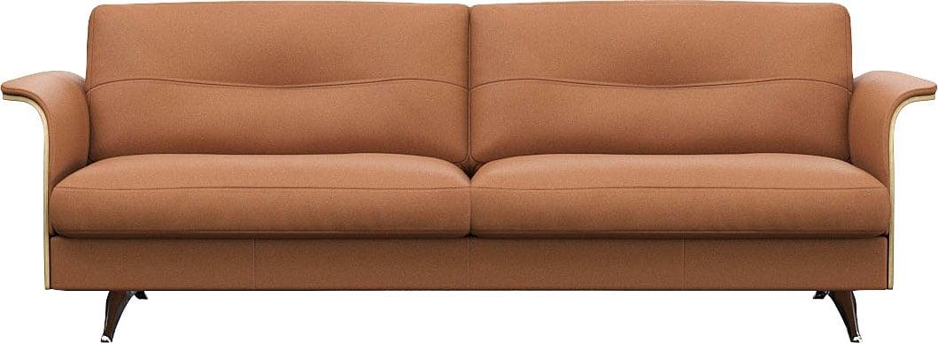3-Sitzer FLEXLUX "Glow Designsofa, bequem und komfortabel durch hochwertigen Sitzaufbau", braun (modern cogna), B:224cm H:81cm T:91cm, 100% Echteder, Sofas, 3-Sitzer, Skandinavisches Design, hochwertige Verarbeitung, Armlehne walnuss