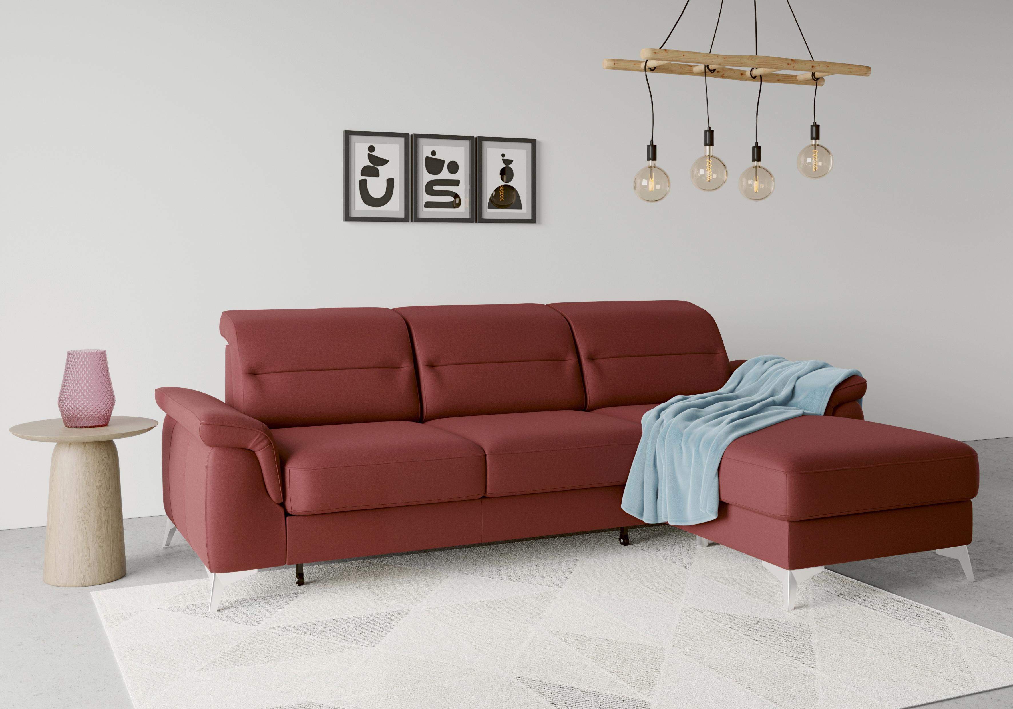 Ecksofa SIT & MORE "Sinatra L-Form", rot (bordeaux), B:258cm H:85cm T:170cm, 100% Polyester, Sofas, Ecksofa, mit Recamiere, optinal mit Kopfteilverstellung und Armteilfunktion
