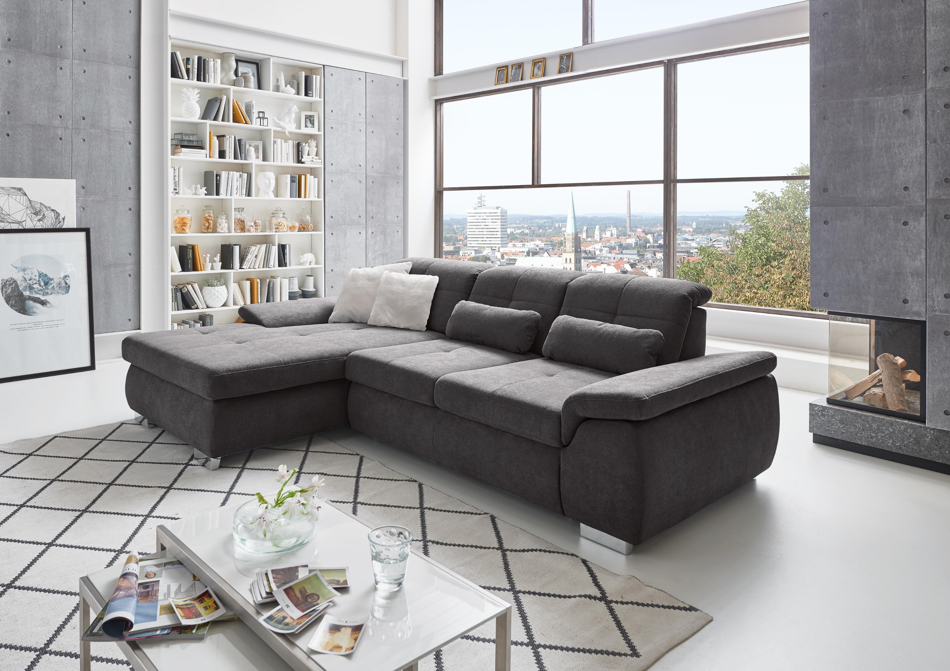 Ecksofa DIE PLANBAR "MP-IN16037 L-Form mit Federkern-Polsterung", grau (anthrazit), B:289cm H:85cm T:195cm, 100% Polyester, Sofas, Ecksofa, mit Sitztiefenverstellung & Zierkissen