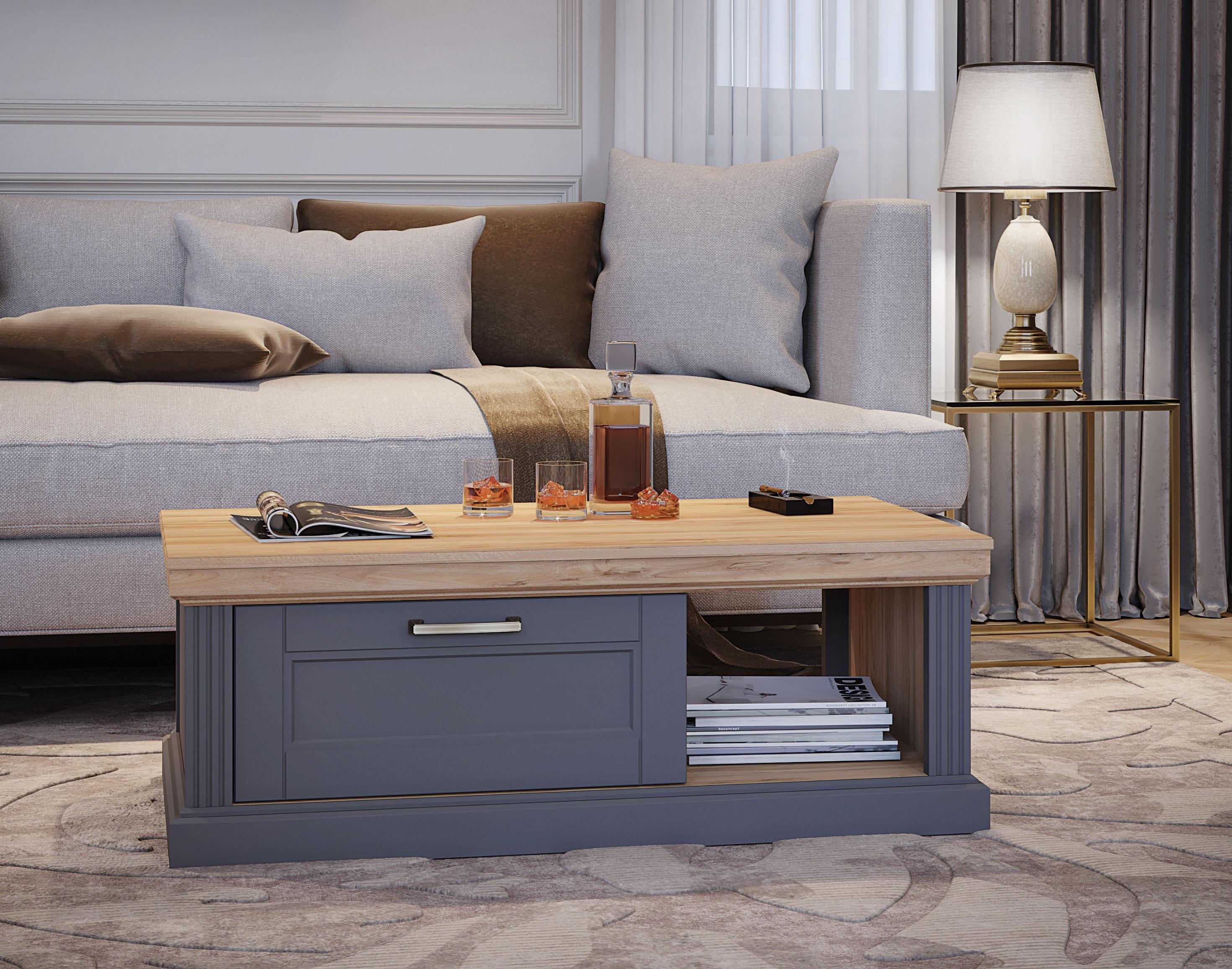 Couchtisch OTTO HOME "Tara", grau (graphit matt, pacific walnut, pacific walnut), B:110cm H:40cm T:61cm, Tische, Couchtisch, mit Soft-Close-Funktion, mit Rollen und Stauraum