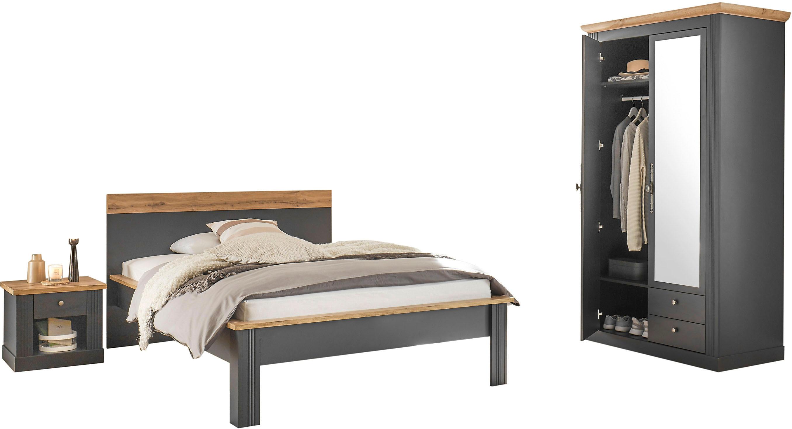 Schlafzimmer-Set OTTO HOME "Westminster", grau, B/H: 140cm x 200cm, Schlafzimmermöbel-Sets, Schlafzimmer-Set, beinhaltet 1 Bett, Kleiderschrank 2-türig und 1 Nachtkommode