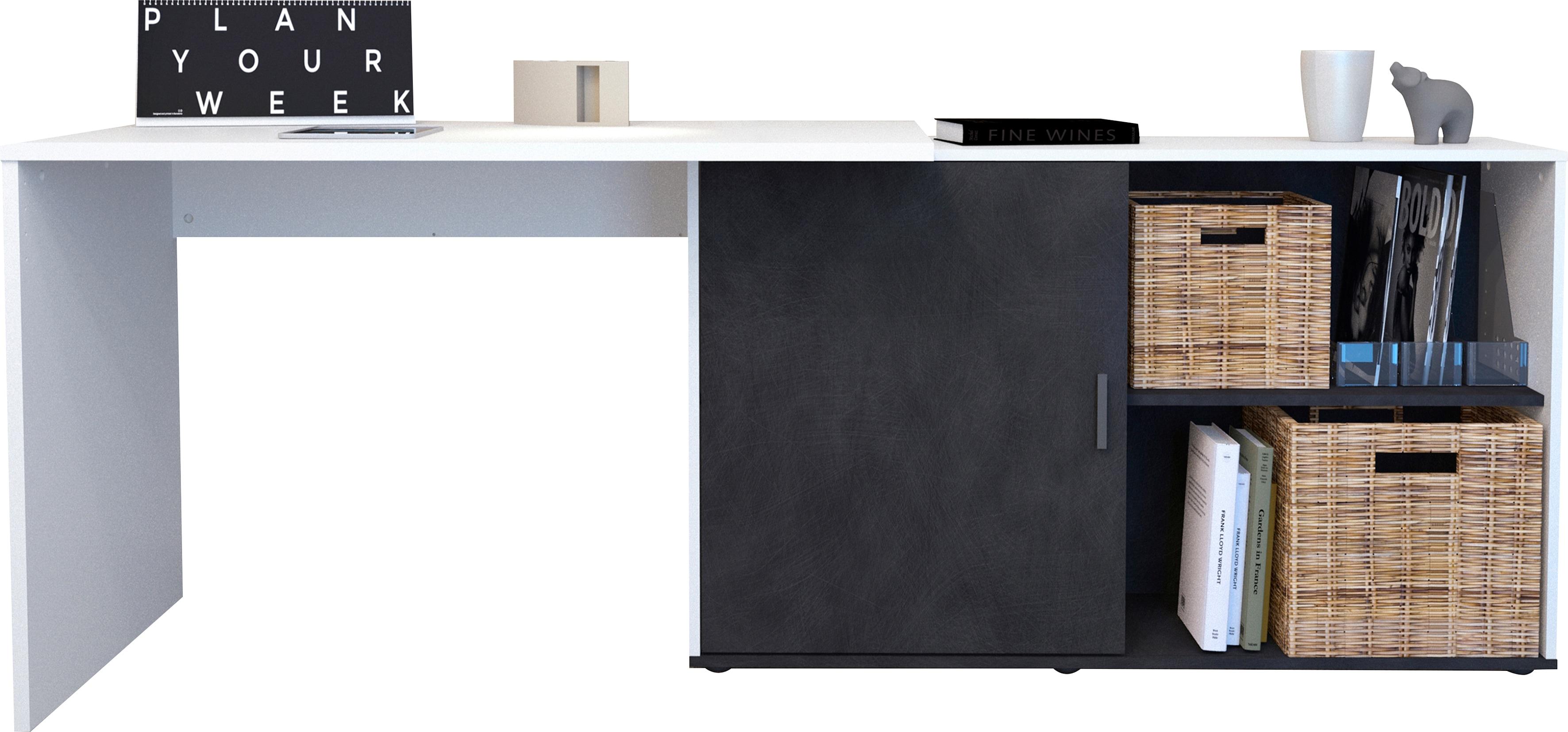 Eckschreibtisch FMD "Valley", weiß (weiß, matera, weiß, matera, weiß, matera), B:118cm H:75cm T:60,5cm, Tische, Eckschreibtisch, Breite 118 cm