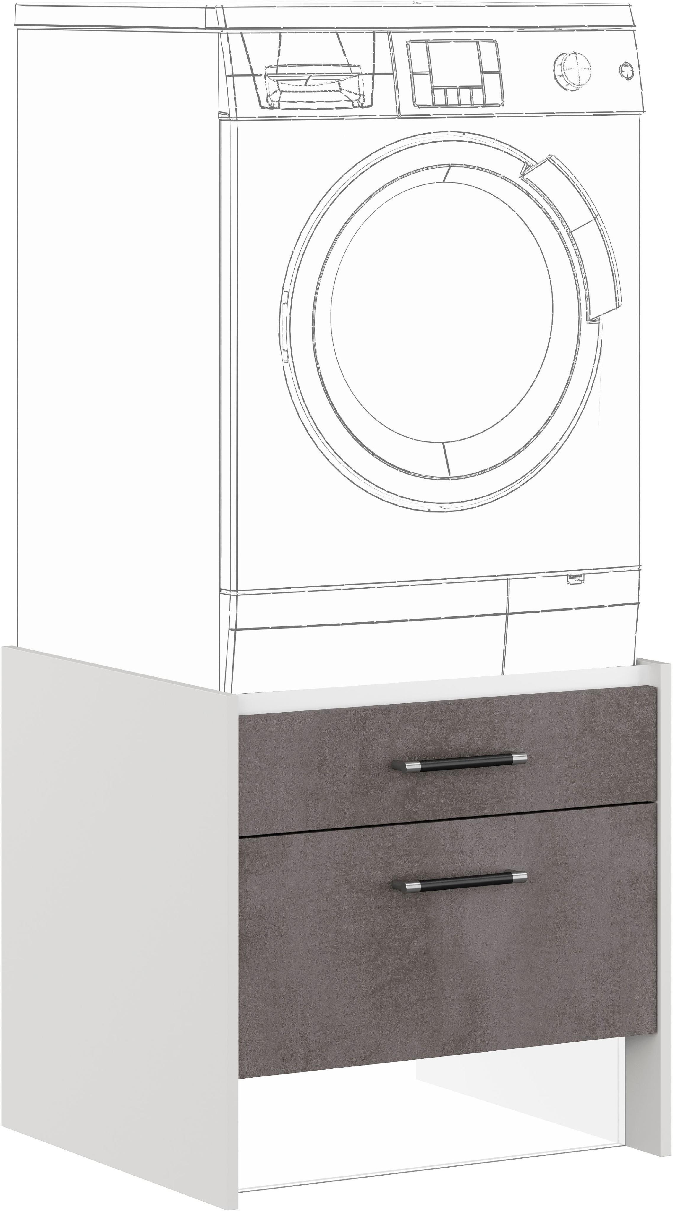 Waschmaschinenumbauschrank IMPULS KÜCHEN "Prag", Breite/Höhe: 64/61,5 cm, mit Soft-Close", grau (beton, optik schiefer dunkelgrau), B:64cm H:61,5cm T:68,5cm, Dekorfolie, Holzwerkstoff, Schränke, Waschmaschinenumbauschrank, mit Schubkasten, mit Auszug, mit Auflagen für Wäschekorb