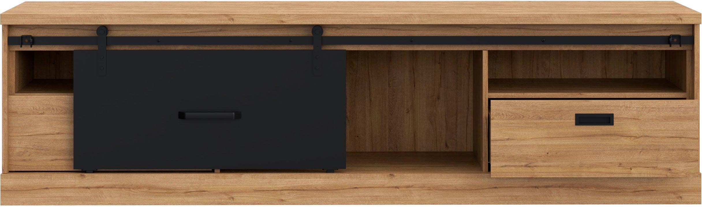 Lowboard FORTE "KaszimiroTV-Board, TV-Schrank", schwarz (waterford eiche, schwarz), B:203,1cm H:56,2cm T:52cm, Holzwerkstoff, Sideboards, Lowboard