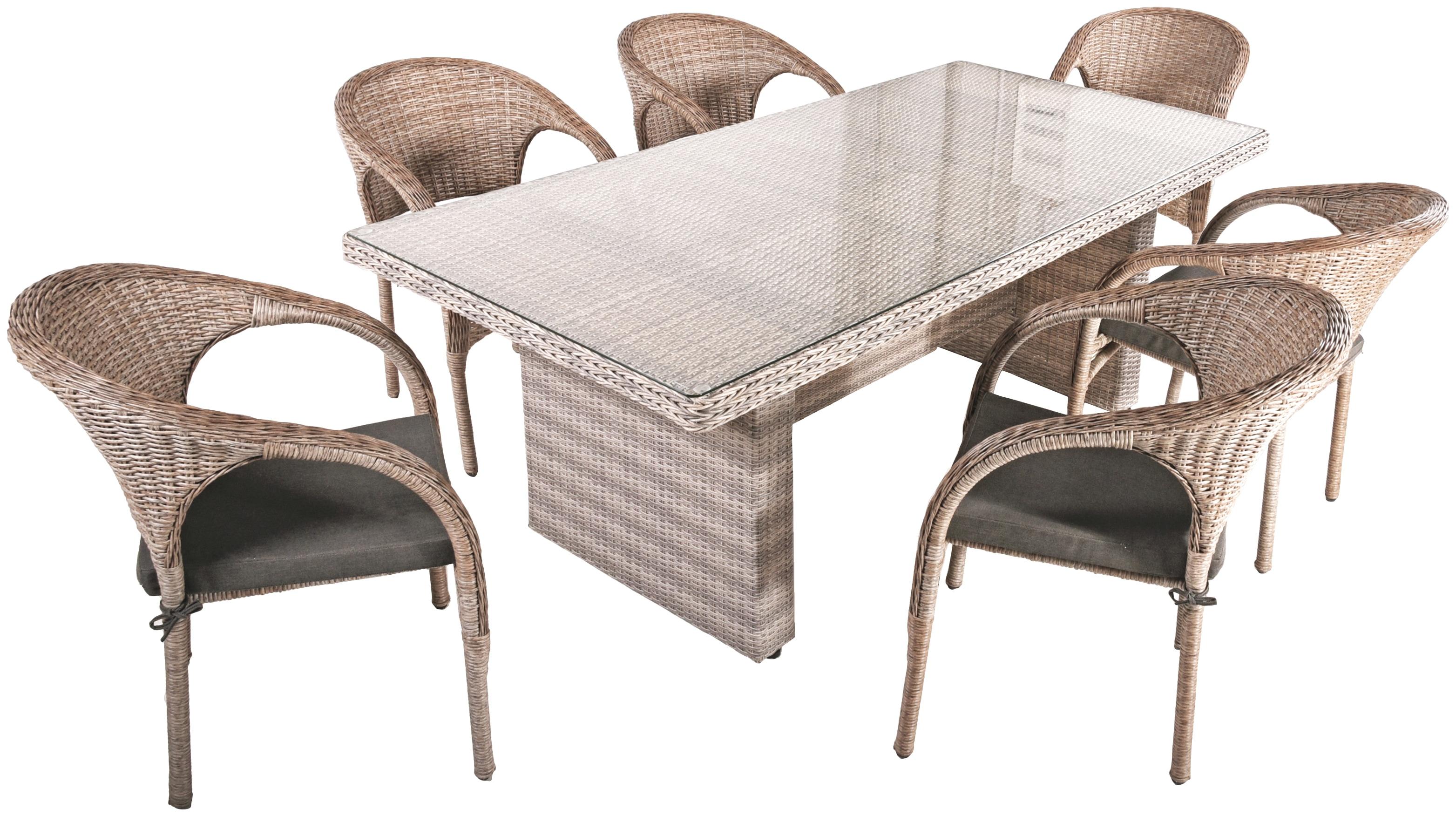 Garten-Essgruppe GARDEN PLEASURE "DIJON/BASTIA", grau (sesamgrau, ingwerbraun, braun, grau), B:300cm H:81cm T:200cm, Aluminium, Glas, Polyrattan, Sitzmöbel-Sets, Garten-Essgruppe, mit platzsparenden Stapelstühlen