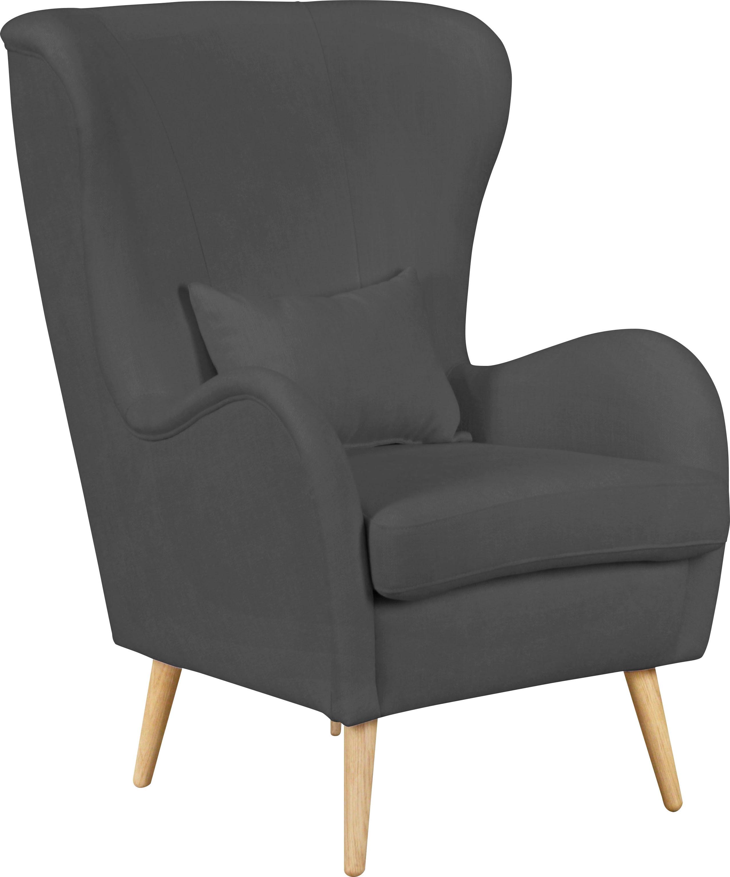 Sessel HOME AFFAIRE "Salla auch in Fellimitat und Feincord, viele Bezugsarten, Ohrensessel", grau, H:118cm T:94cm, Struktur (100% Polyester), Sessel, Sessel, wahlweise mit oder ohne Hocker; großer Sessel: Maße B/T/H: 78/94/118cm