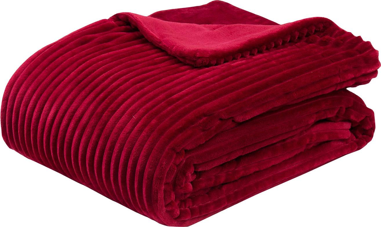 Wohndecke GÖZZE "Cordoptik", rot (karminrot), B:150cm L:200cm, Polyester, Wohndecken, Wohndecke, mit Glanzeffekt, Kuscheldecke