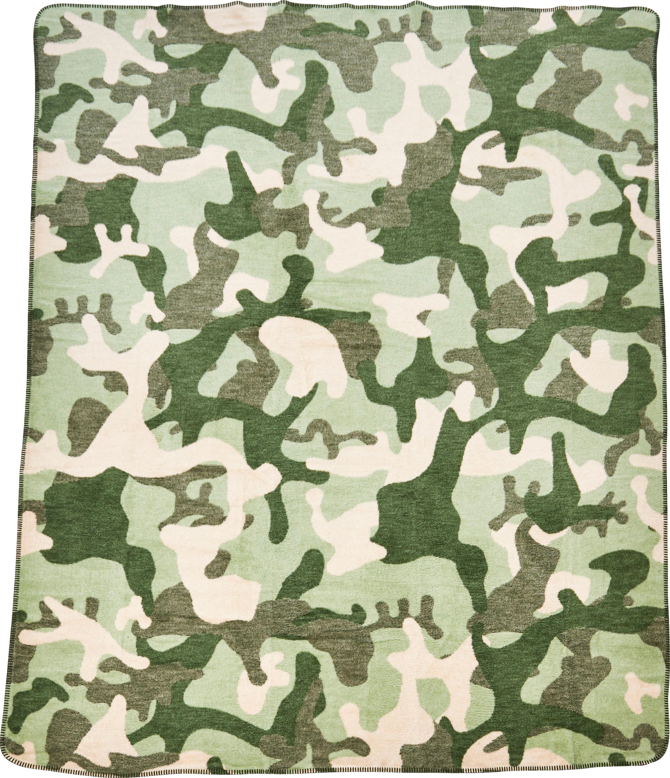 Wohndecke DONE. "Camouflage", grün (khaki, grün, beige), B:150cm L:200cm, Baumwolle, Wohndecken, Wohndecke, Wohndecke mit einfassender Ziernaht, Kuscheldecke
