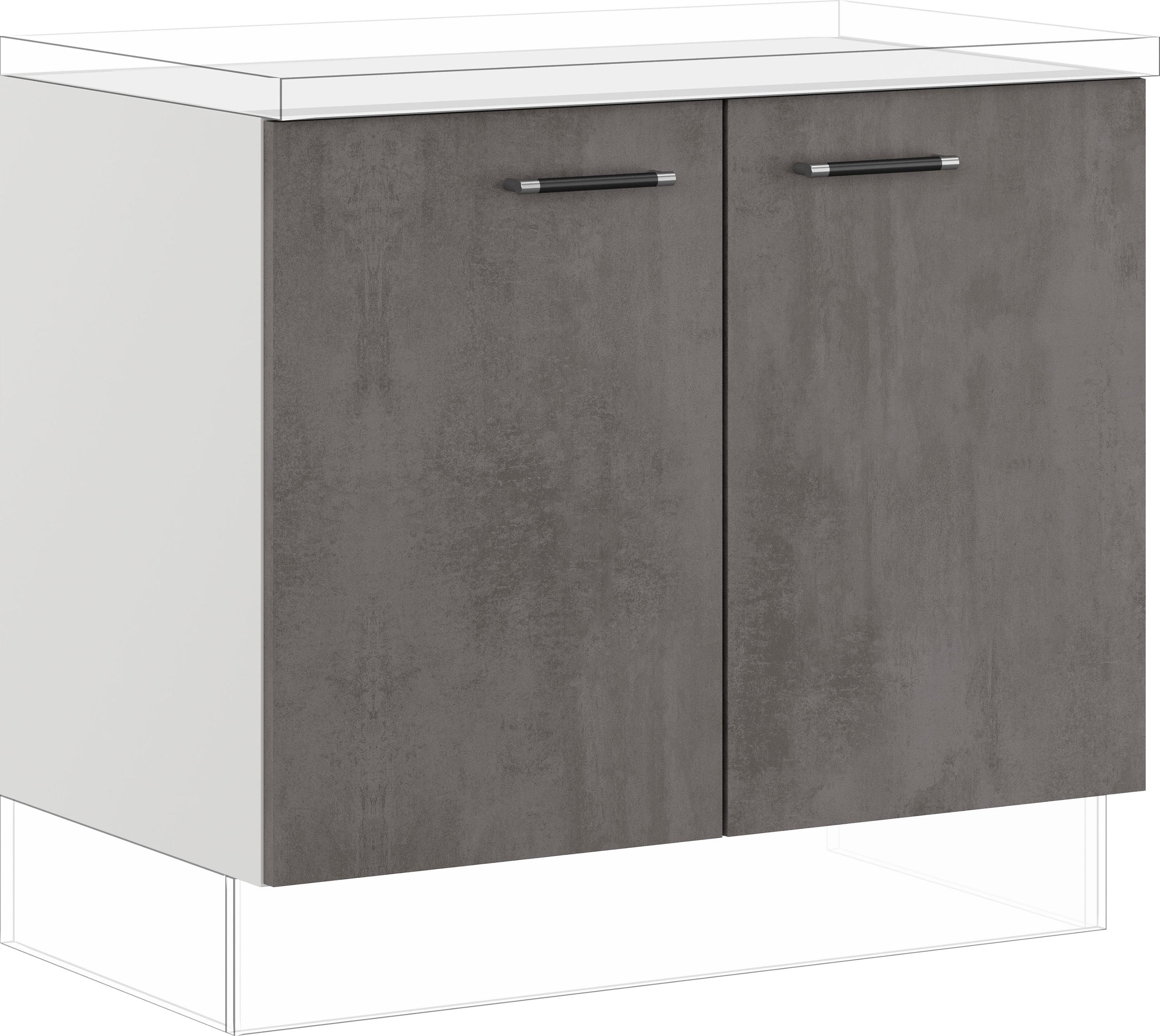 Spülenunterschrank IMPULS KÜCHEN "Prag und Valencia", Breite/Höhe: 100/72,3 cm", grau (beton, optik schiefer dunkelgrau), B:100cm H:72,3cm T:57,6cm, Dekorfolie, Holzwerkstoff, Schränke, Spülenunterschrank, vormontiert, mit Soft-Close