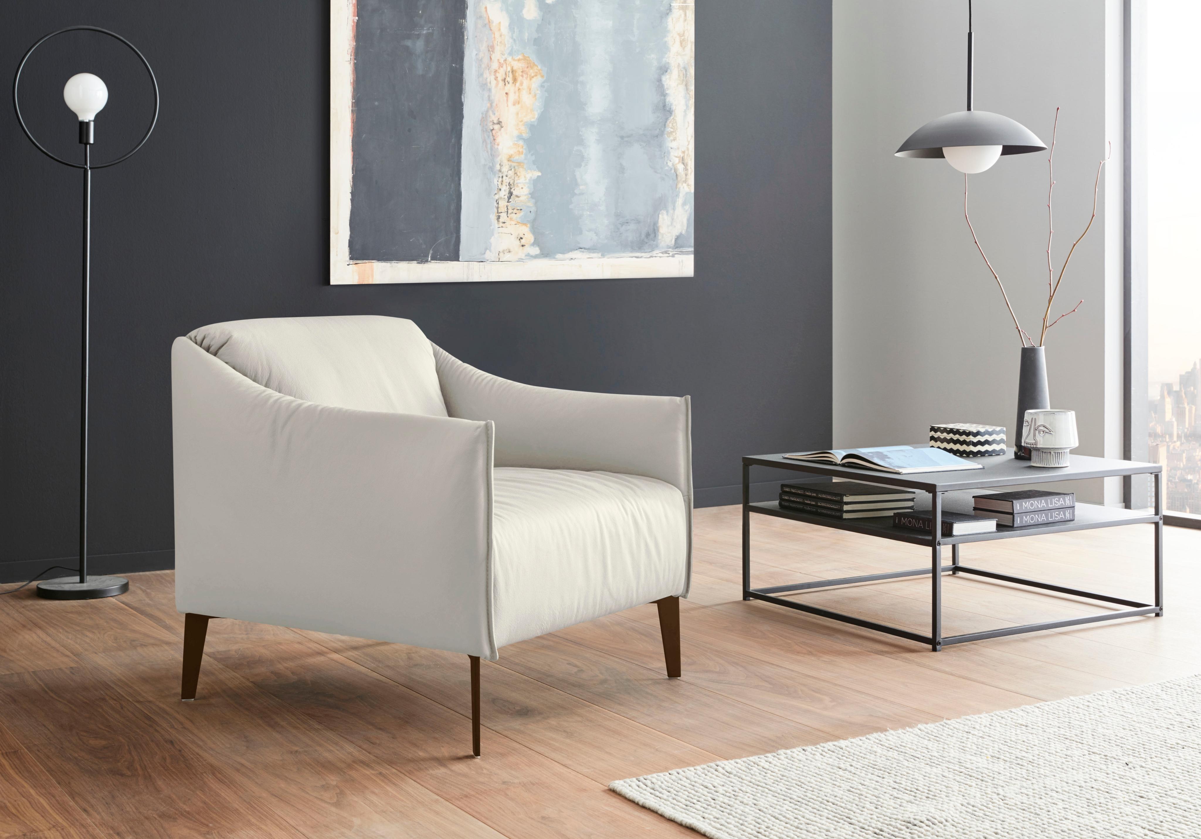 Cocktailsessel W.SCHILLIG "sally", weiß (weiß z59), B:84cm H:78cm T:84cm, Longlife Xtra-Leder Z59: Glattleder mit modischer Prägung. Hautstärke 0, 9 - 1, 1 mm., Sessel, Cocktailsessel, mit Metall-Winkelfüßen in Bronze pulverbeschichtet