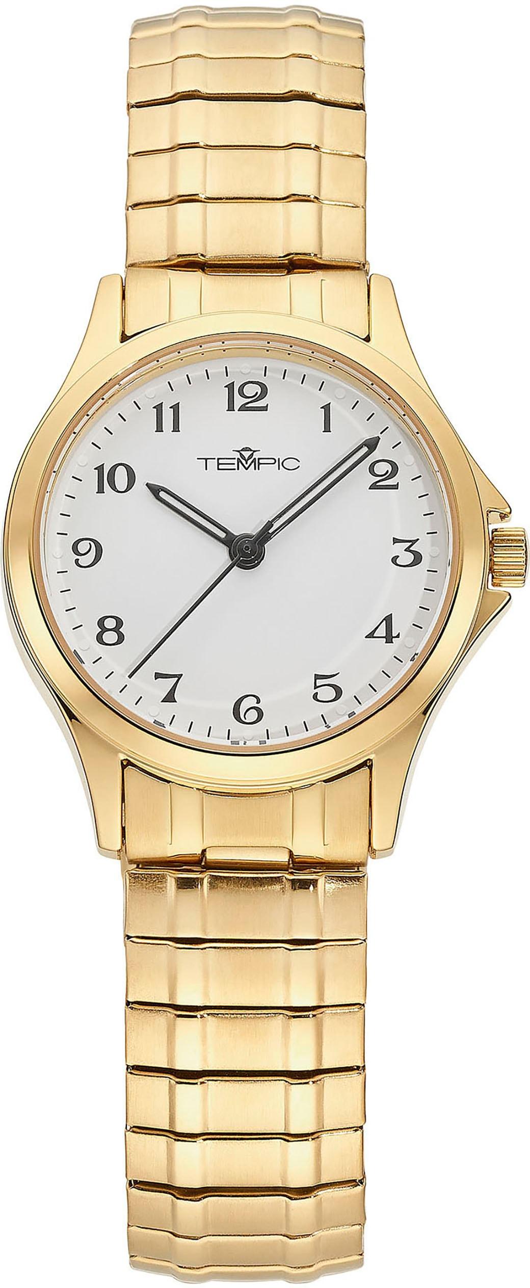 Quarzuhr TEMPIC, gold (goldfarben), Armbanduhren, Damen, Quarzuhr, Armbanduhr, Damenuhr, analog, Flexband, Zugband