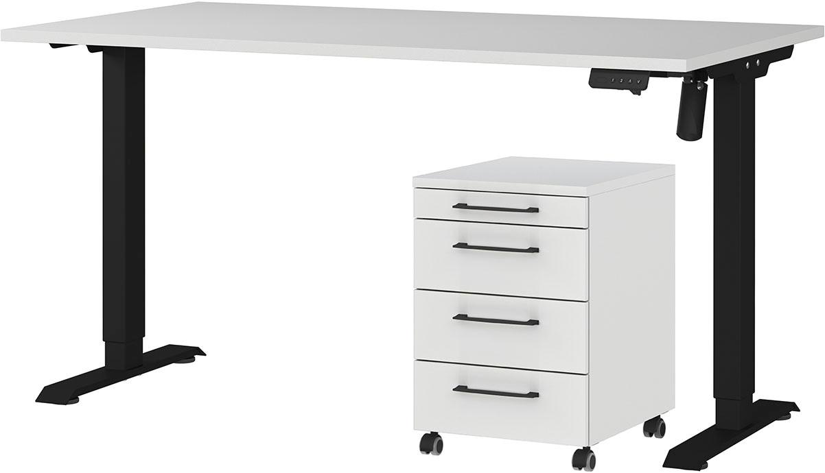 Büromöbel-Set GERMANIA "Profi 3.0", schwarz (lichtgrau, schwarz), Schreibtisch 140cm breit Holzwerkstoff Metall, Holzwerkstoff, Metall, Arbeitsmöbel-Sets, Büromöbel-Set, Büromöbel-Set bestehend aus Schreibtisch und Rollcontainer