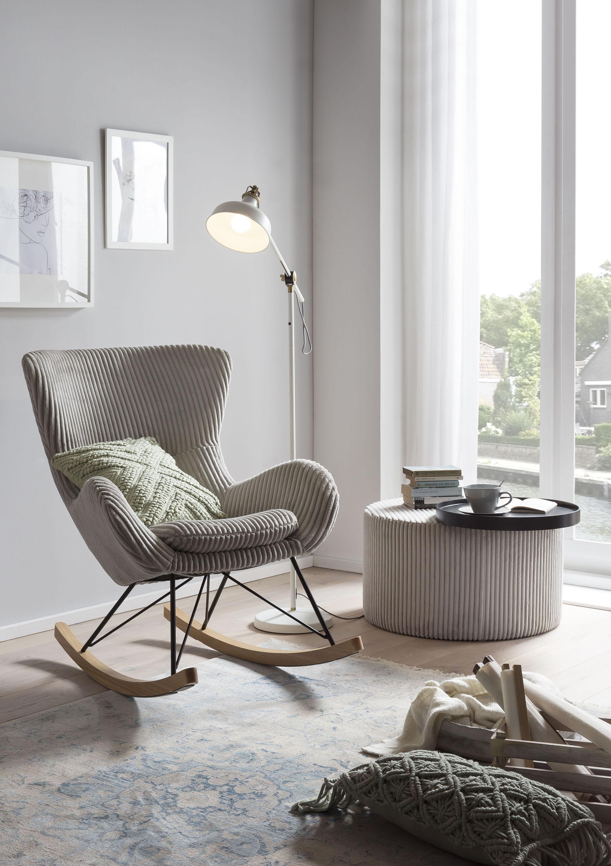 Schaukelstuhl SALESFEVER "Entspannung pur", grau (grau, schwarz, schwarz), B:76cm H:103cm T:100cm, Strukturstoff (100% Polyester), Metall, Massivholz, Stühle, Schaukelstuhl, Bezug in moderner Cord-Optik