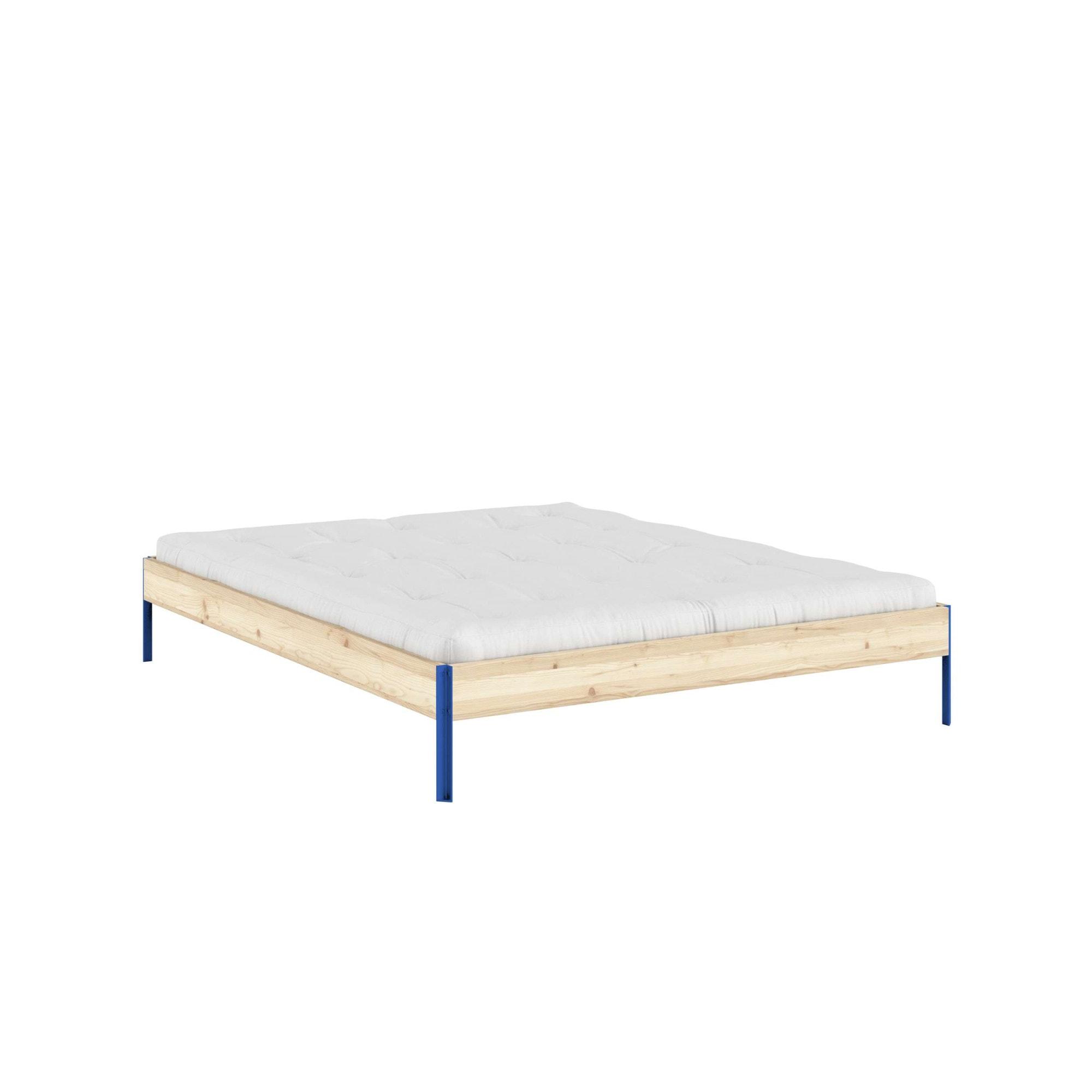 Bettgestell KARUP DESIGN "CORE BED Bodenbett, Holzrahmen, Futonbett, Jugendbett, Holzbett", raw, vivid blau, B:166cm H:34cm L:206cm, Betten, Bettgestell, Massivholzbett mit Lattenrost, Kiefer massiv, Doppelbett ohne Kopfteil