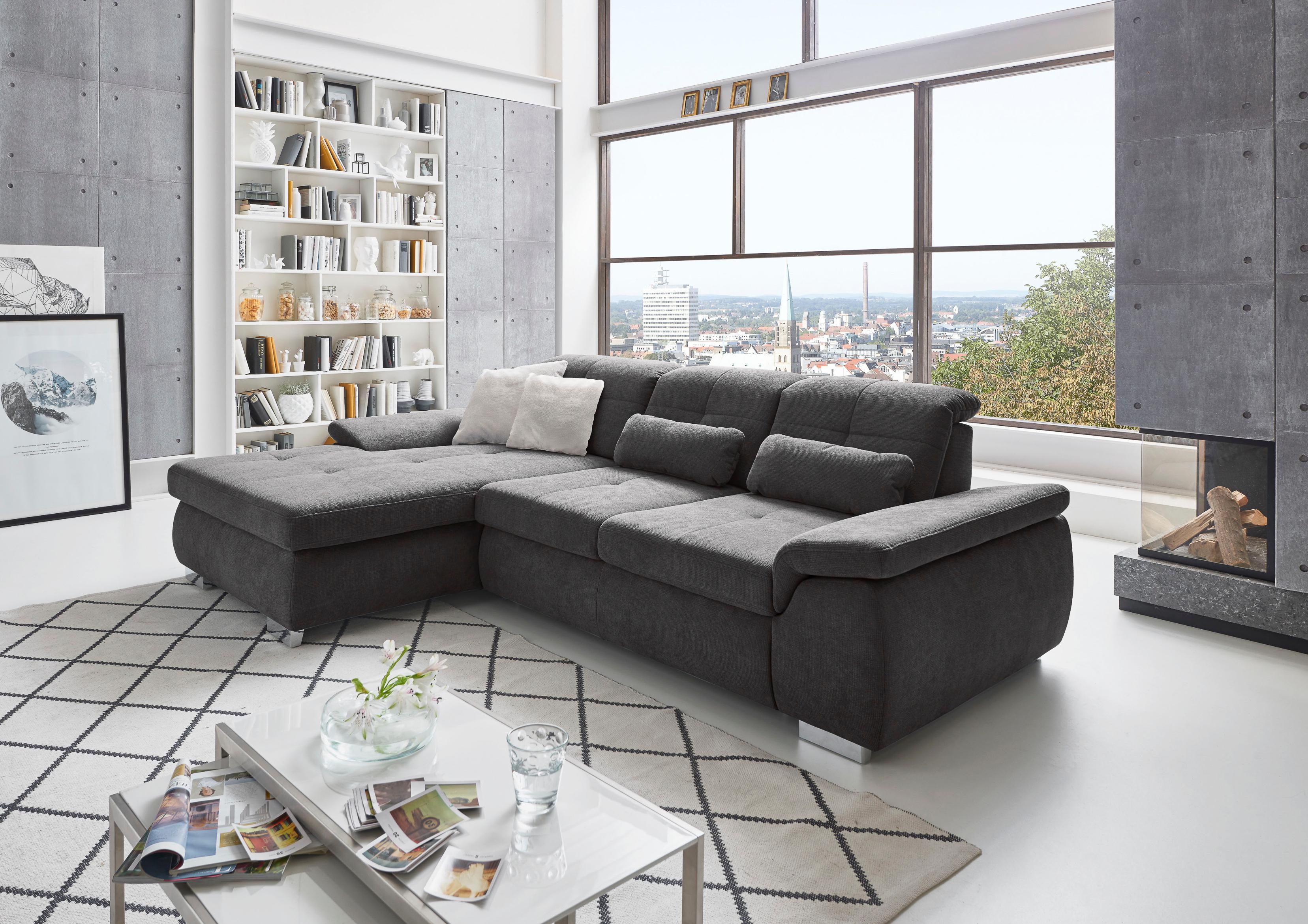 Ecksofa DIE PLANBAR "MP-IN16037 L-Form mit Federkern-Polsterung", grau (anthrazit), B:289cm H:85cm T:195cm, 100% Polyester, Sofas, Ecksofa, mit Sitztiefenverstellung & Zierkissen