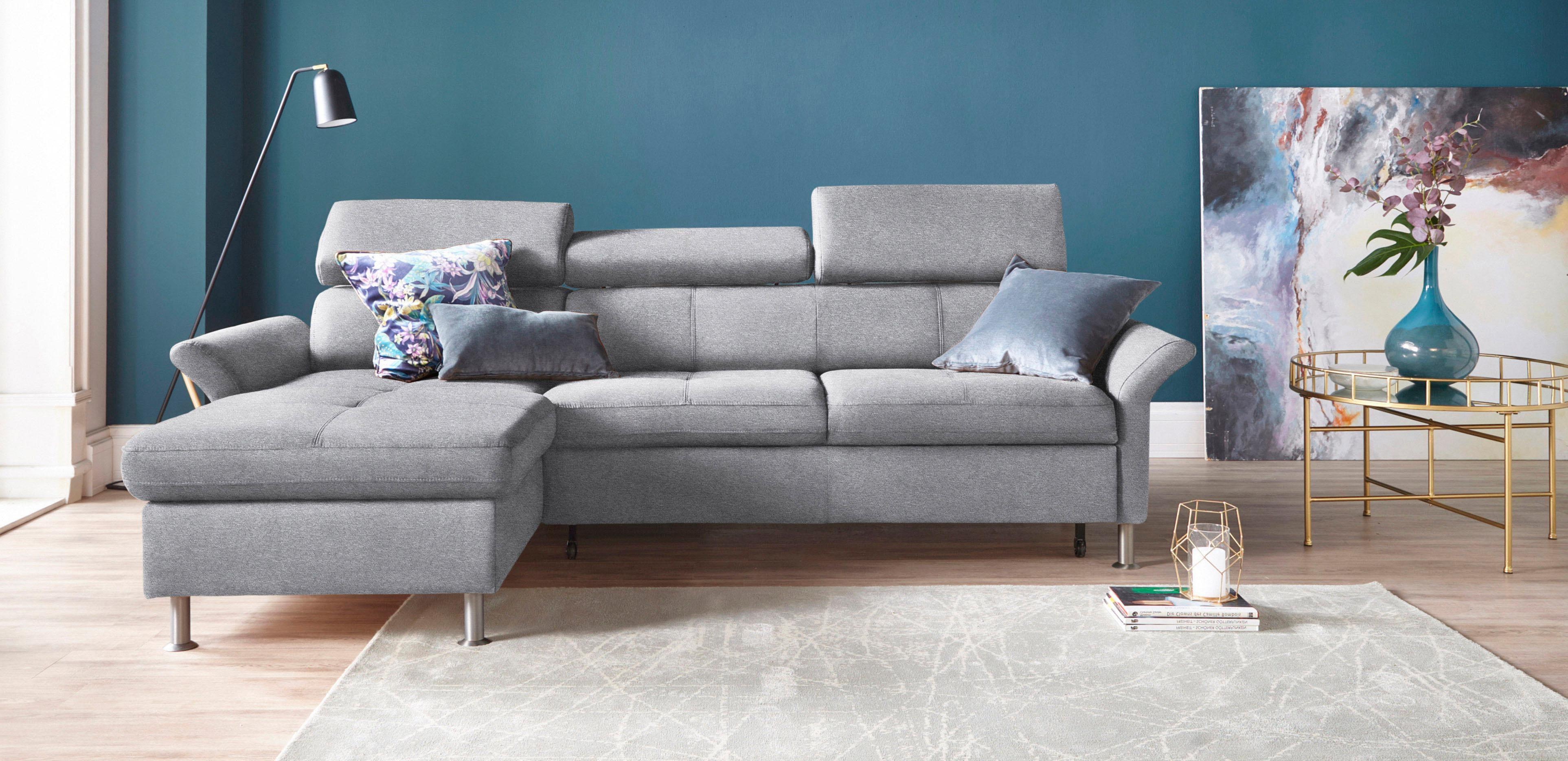 Ecksofa EXXPO - SOFA FASHION "Maretto, bequem & komfortabel, bodenfrei, Breite 257cm, L-Form", beige, B:257cm H:96cm T:167cm, Luxus-Microfaser (100% Polyester), Sofas, Ecksofa, inkl. Kopf- bzw. Rückenverstellung, wahlweise mit Bettfunktion