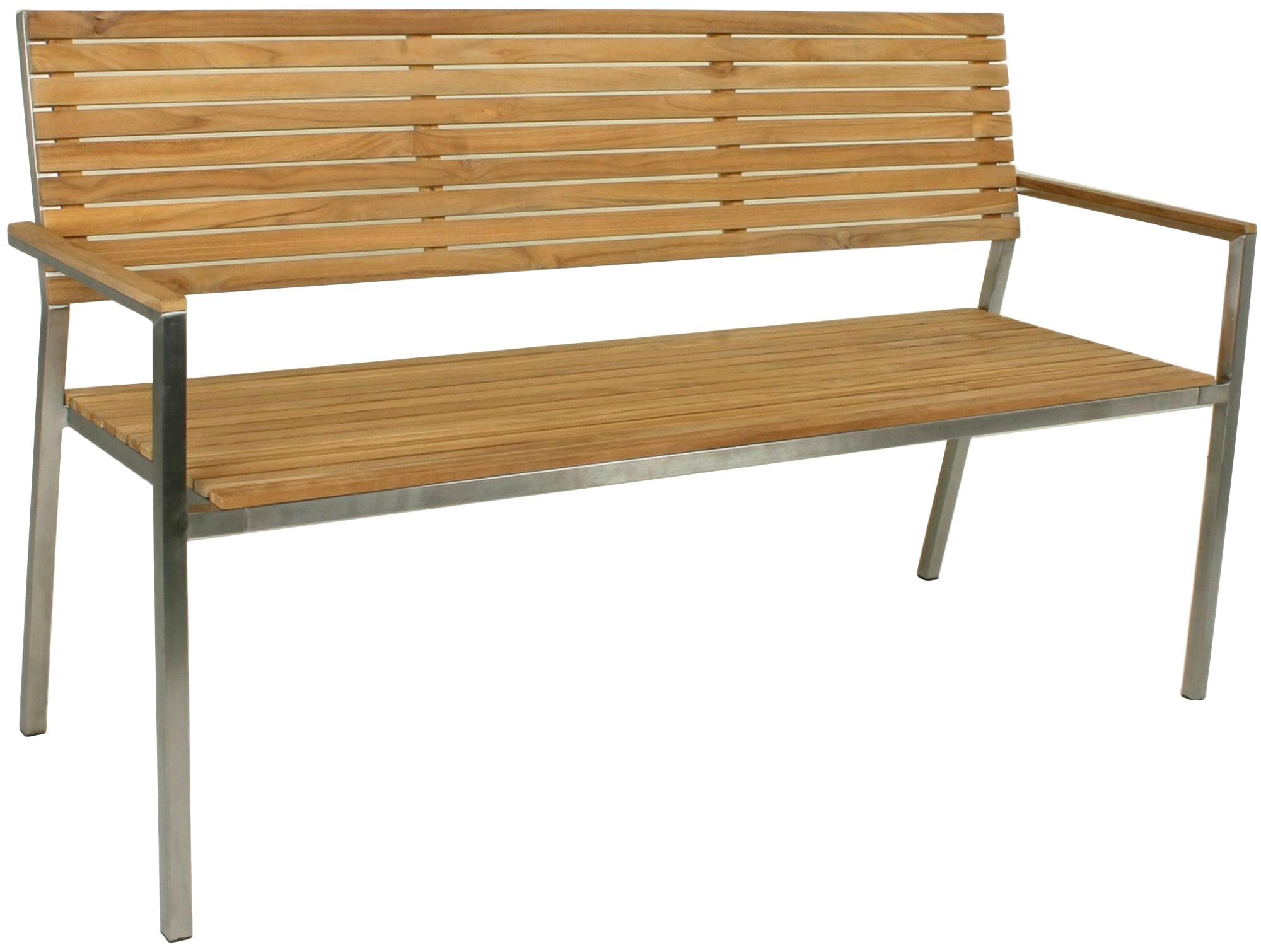 Gartenbank GARDEN PLEASURE "DENVER", braun (braun, silberfarben), H:86cm T:56cm, Teak FSC 100%, Edelstahl 304 gebürstet, Sitzbänke, Gartenbank, 3-Sitzer