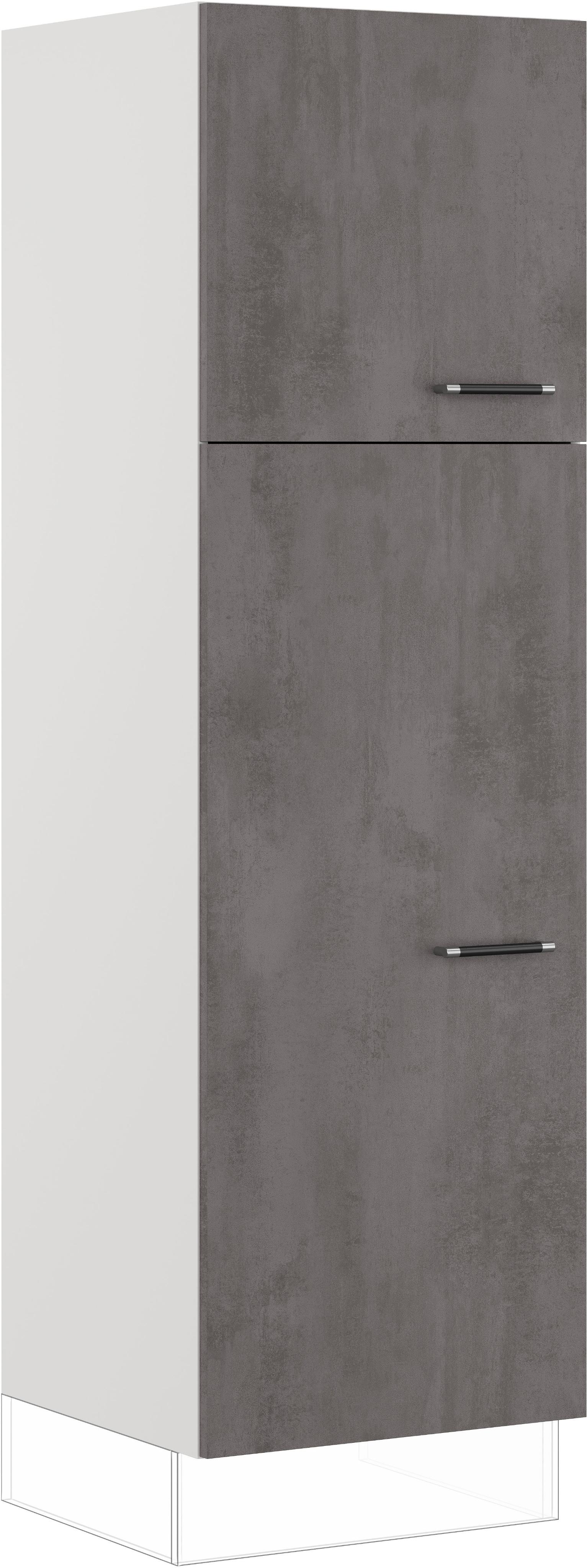 Kühlumbauschrank IMPULS KÜCHEN "Prag", Breite/Höhe: 60/190,7 cm", grau (beton, optik schiefer dunkelgrau), B:60cm H:190,7cm T:57,6cm, Dekorfolie, Holzwerkstoff, Schränke, Kühlumbauschrank, vormontiert, mit Drehtüren, mit verstellbarem Fachboden