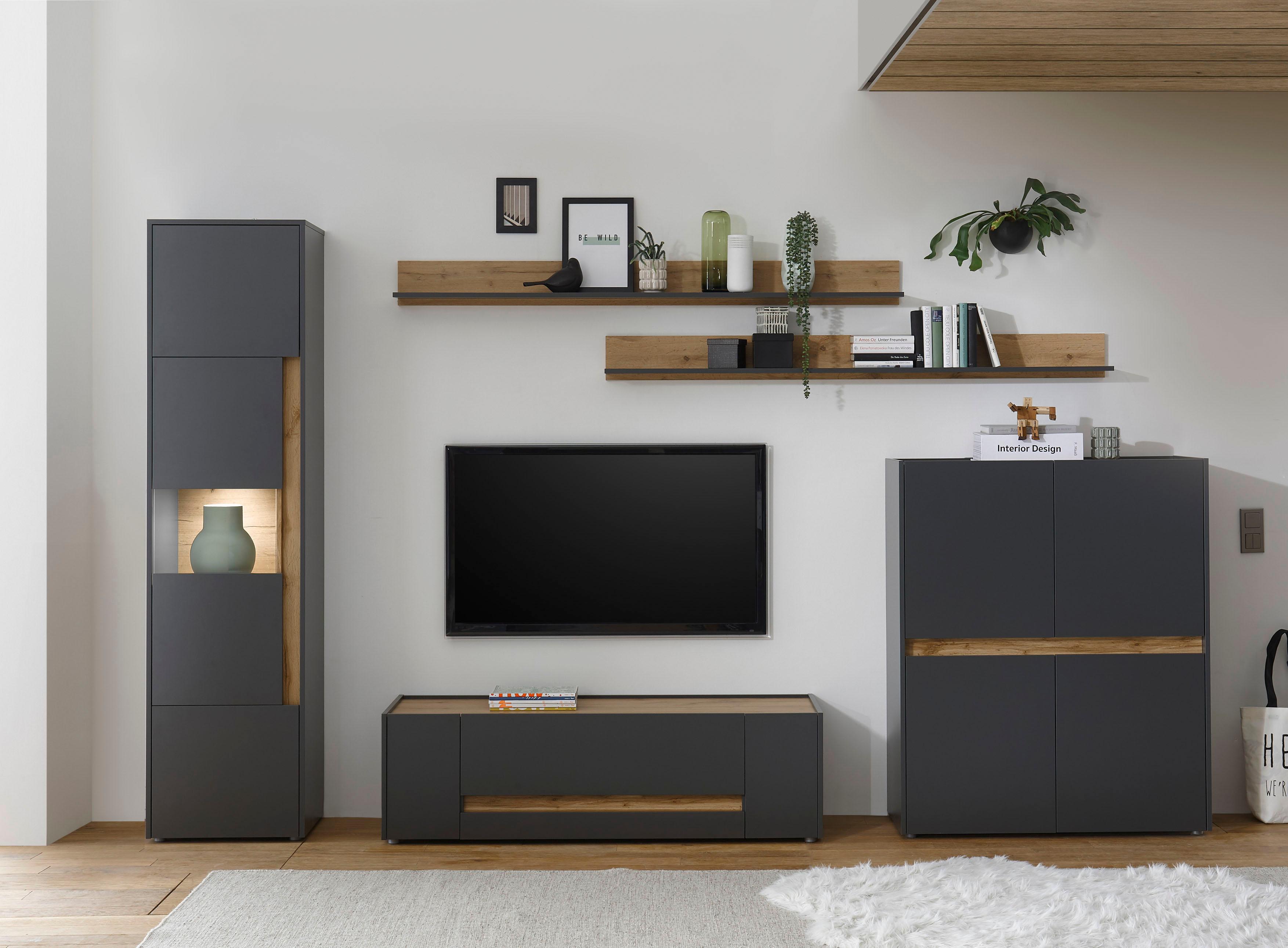 Wohnwand HOME AFFAIRE "City/Giron", grau (anthrazit), B:350cm H:197cm T:45cm, Kastenmöbel-Sets, Wohnwand