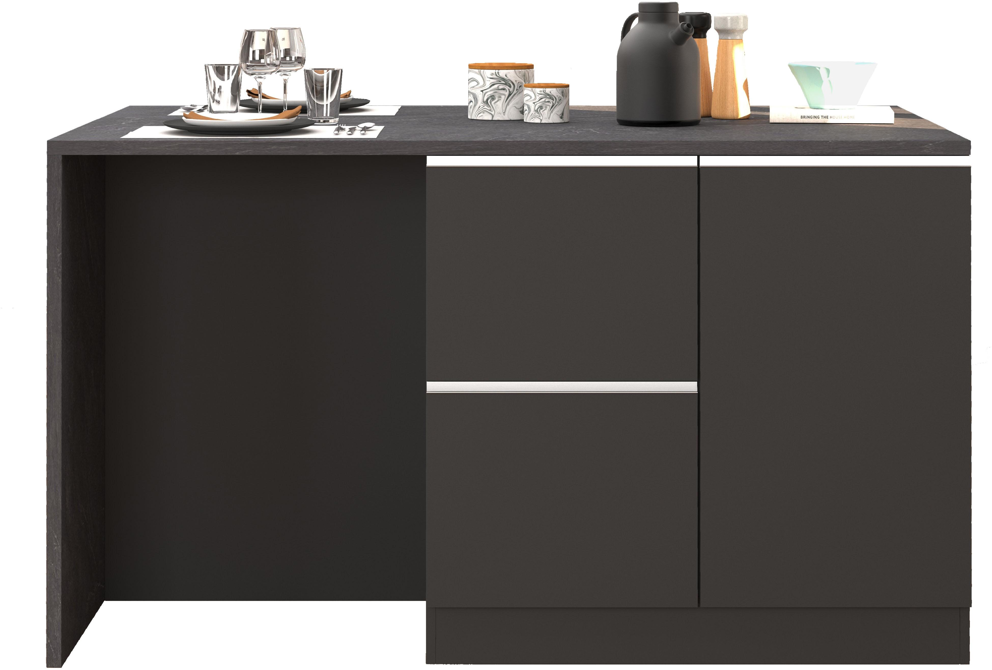 Kücheninsel KOCHSTATION "KS-Sole, Kochinsel, Küchenarbeitsblock, Inselküche, Arbeitsinsel", grau (küche: grau, front: anthrazit matt, korpus: anthrazit matt, arbeitsplatte: schieferfarben), B:152,5cm H:90cm T:90cm, Komplettküchen-Sets, Kücheninsel, Breite 152,5 cm, mit Essplatz, Handtuchhalter, Fächer und Weinregal