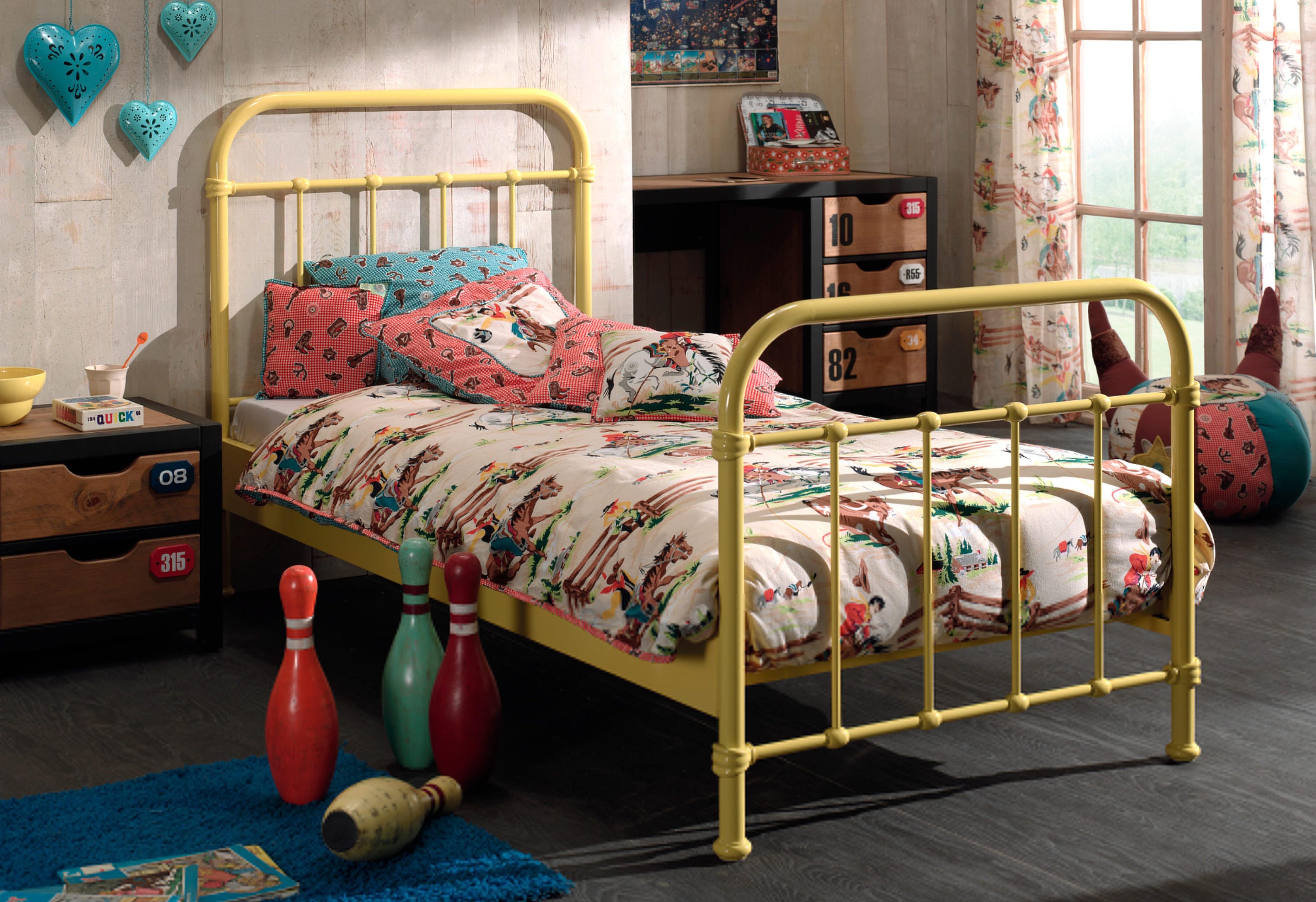 Einzelbett VIPACK "New York, Bettgestell Metall, pulverbeschichtet, in zeitlosem Design", gelb, B:95cm H:100cm L:210cm, Betten, Einzelbett, zwei Breiten und mehrere Farben zu Auswahl