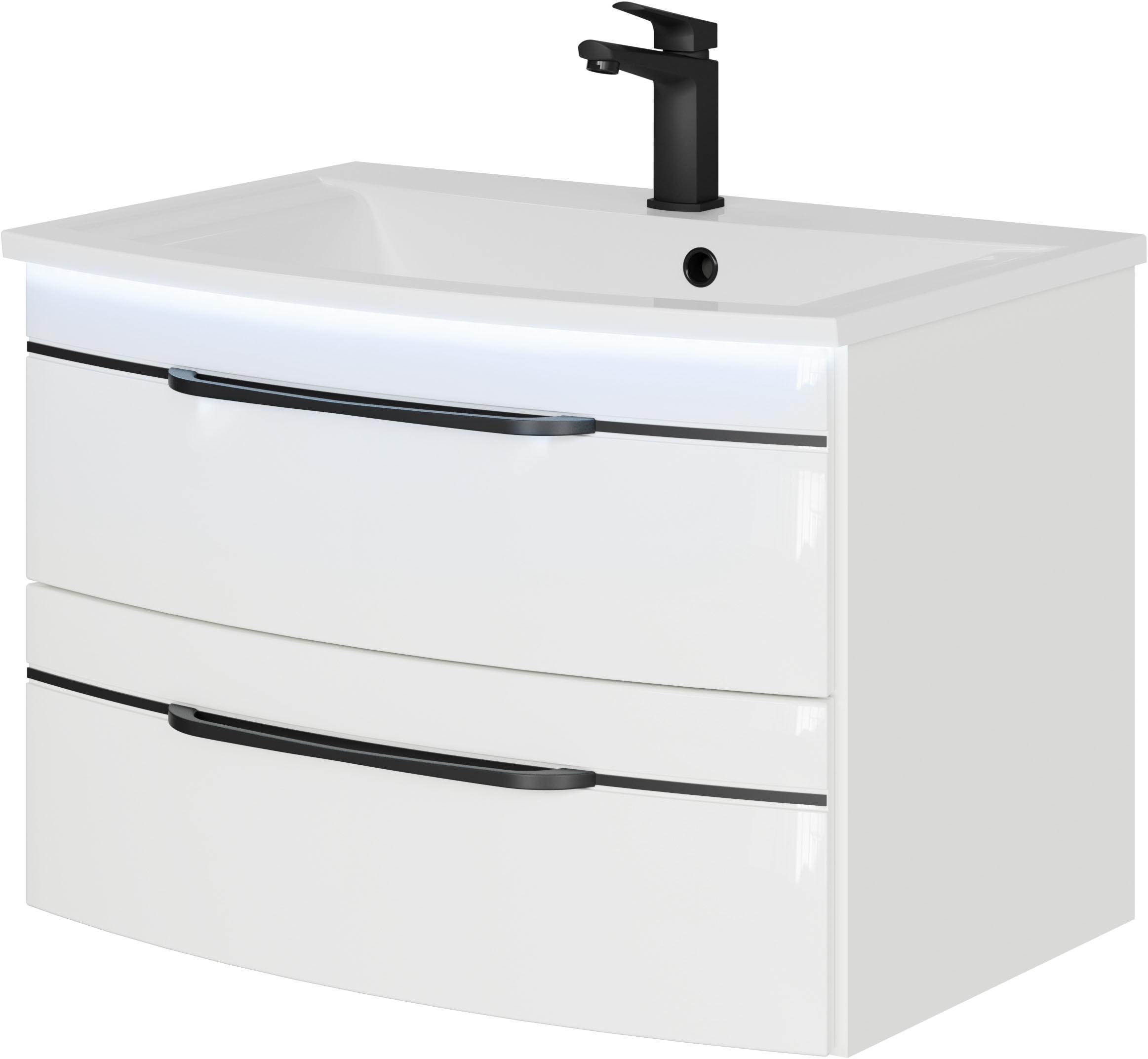 Waschtisch SAPHIR "Serie 7045 Mineralmarmor-Waschtisch und Unterschrank, 71,5 cm breit", weiß (weiß hochglanz), B:71,5cm H:50,2cm T:49,8cm, Waschtische, Waschtisch, Waschplatz mit 2 Schubladen, Badmöbel Set mit Waschtisch