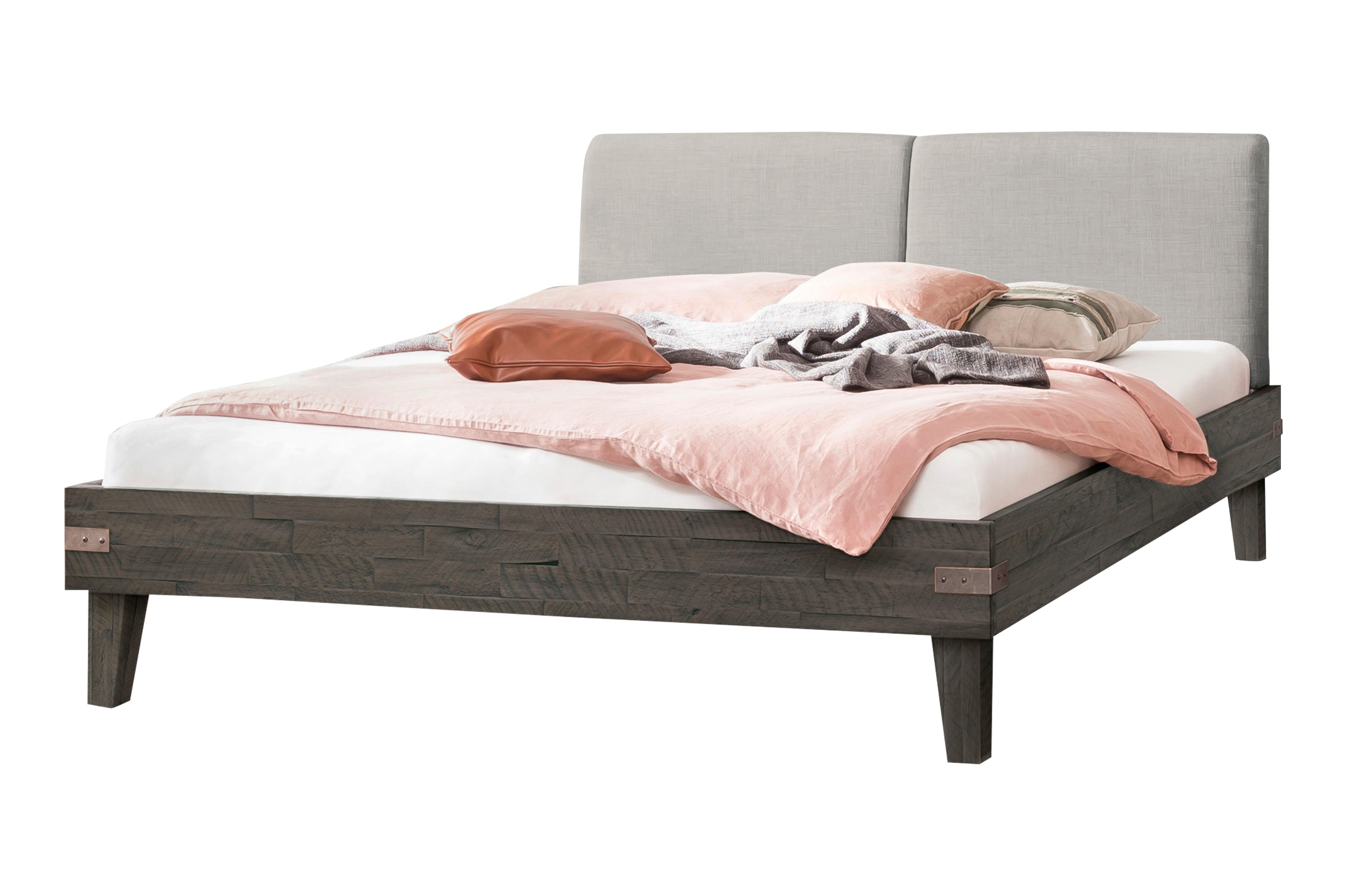 Bettgestell HASENA "Alino", grau (grau, pepe grau), B:146cm H:98cm L:216cm, Betten, Bettgestell, mit Polsterkopfteil, wahlweise in zwei verschiedenen Liegehöhen