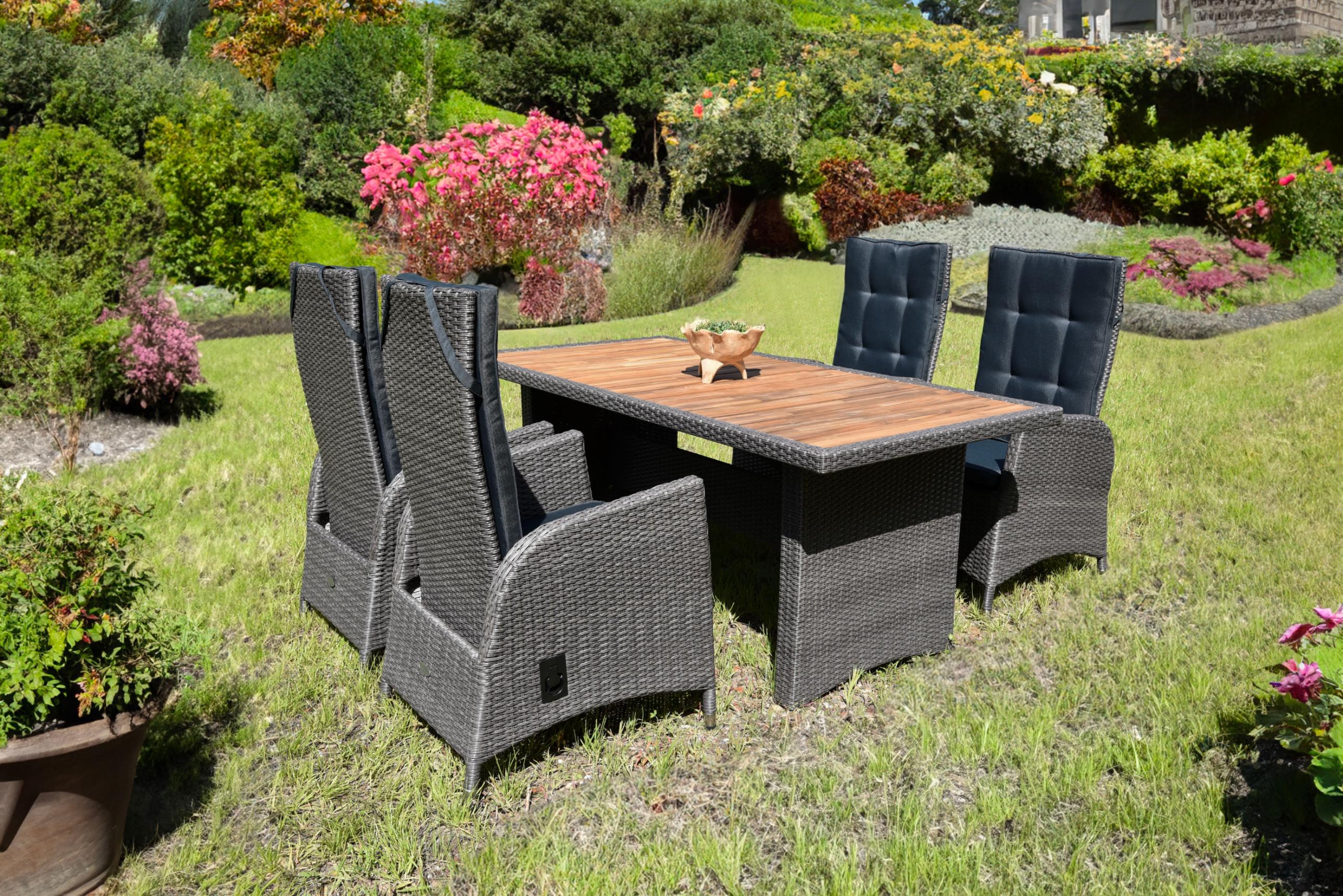 Garten-Essgruppe GARDEN PLEASURE "Tischgruppe »BRAGA Set 07«", braun (weidengrau, schwarz, silberfarben), Aluminium, FSC-zertifizierter Holzwerkstoff, Wicker/Kunststoffgeflecht, Sitzmöbel-Sets, Garten-Essgruppe, 4 Sessel, mit Gasfedern, Tisch LxB: 180x90 cm, inkl Auflagen