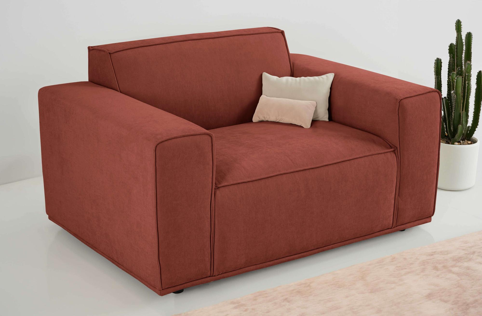 Loveseat HOME AFFAIRE "Avelin, 1.5 Sitzer, 140 cm, Chenille, Struktur-Boucle", rot (brick rot), B:140cm H:75cm T:96cm, 100% polyester, Sessel, Loveseat, mit Wellenunterfederung, Kedernaht, bodentief, Skandi-Design