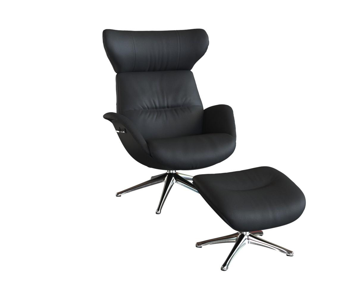 Relaxsessel FLEXLUX "Fernsehsessel More, ergonomisch, drehbar, robuster Fuß, Scandi", schwarz (deep schwarz), B:90cm H:107cm T:89cm, 100% Echtleder, Sessel, Relaxsessel, Premium Komfort, Rücken- und Kopfteilverstellung, Drehbar, Fuß Alu