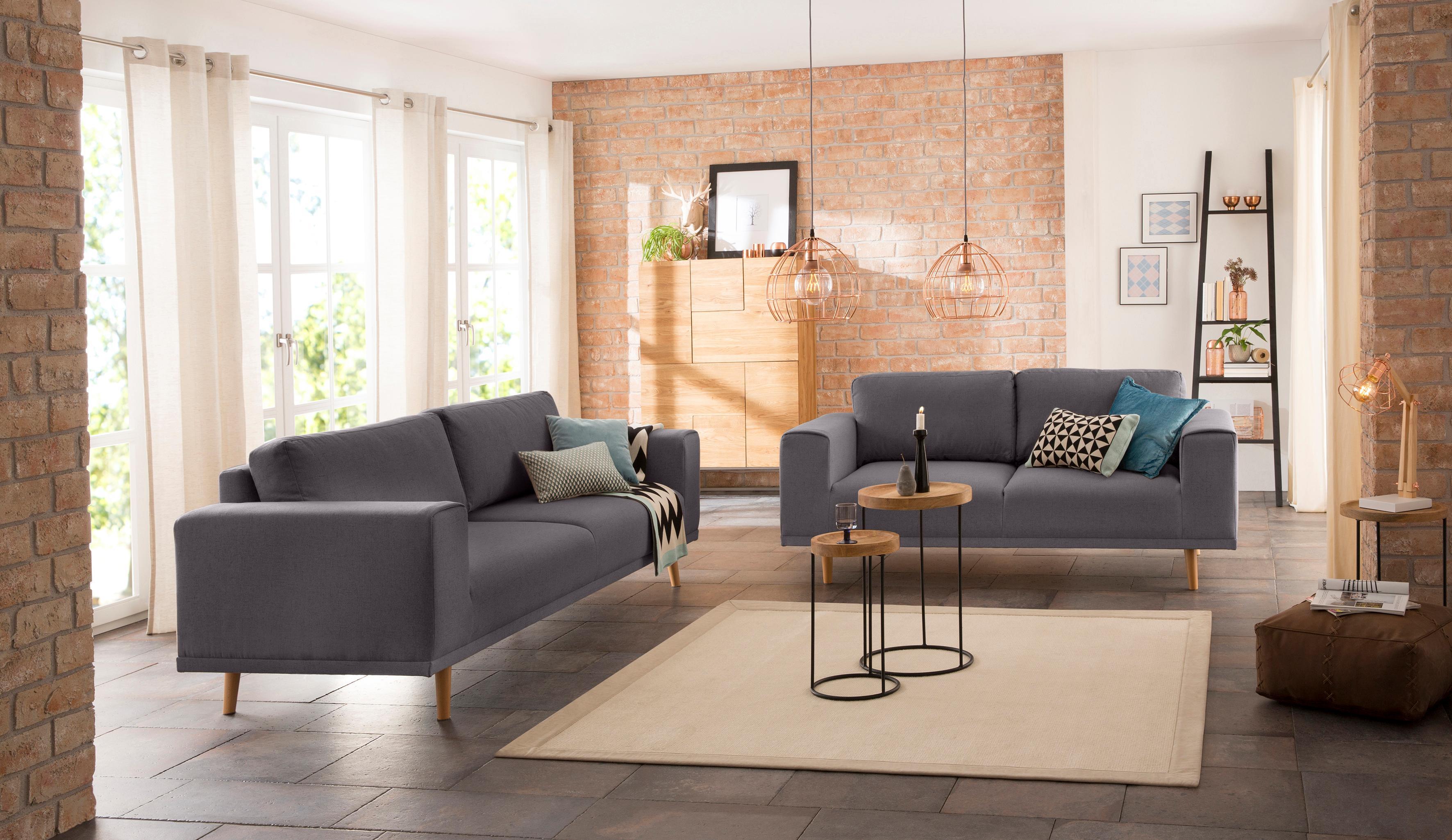 3-Sitzer HOME AFFAIRE "Lasse", grau (anthrazit), B:239cm H:84cm T:89cm, Struktur fein( 100% Polyester);Filzoptik (100% Polyester);Luxus-Microfaser (100% Polyester), Sofas, 3-Sitzer, im scandinavischem Stil mit Holzfüßen