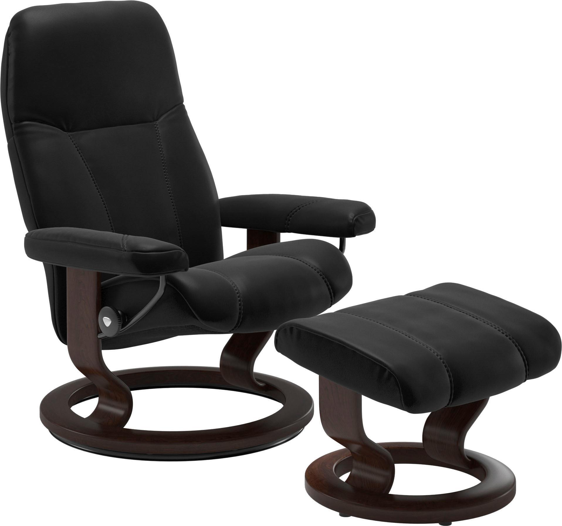 Relaxsessel STRESSLESS "Consul", schwarz (schwarz batick), B:85cm H:100cm T:77cm, Leder BATICK: BATICK ist ein leicht korrigiertes, durchgefärbtes und genarbtes Möbelleder, bei dem die meisten Unebenheiten und Spuren in der Regel entfernt wurden.;Leder PALOMA: PALOMA ist ein durchgefärbtes Semianilin-Möbelleder mit natürlicher Narbung.;ROHLEDER Stoff Q2 FARON: Ein fester zuverlässiger Bouclé mit e