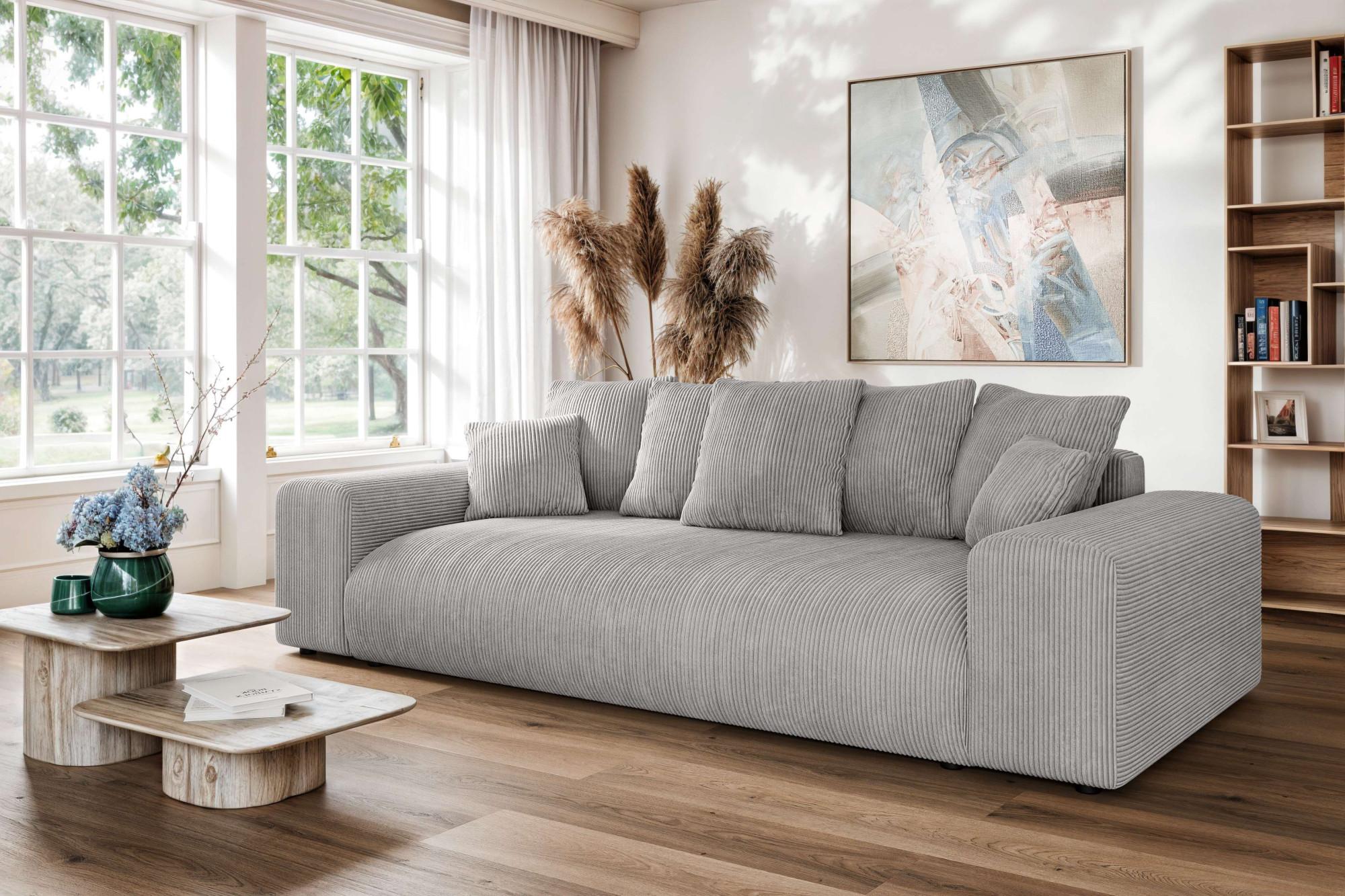 Big-Sofa HOME AFFAIRE "LAKESIDE 3-Sitzer Schlafsofa mit Bettkasten, Breite 256,5 cm", hellgrau, B:256,5cm H:82cm T:122cm, 83% Polyester, 17% Nylon, Sofas, Big-Sofa, Liegefläche 168,5x195 cm, hoher Sitzkomfort, Maße B/T/H: 256/122/82cm