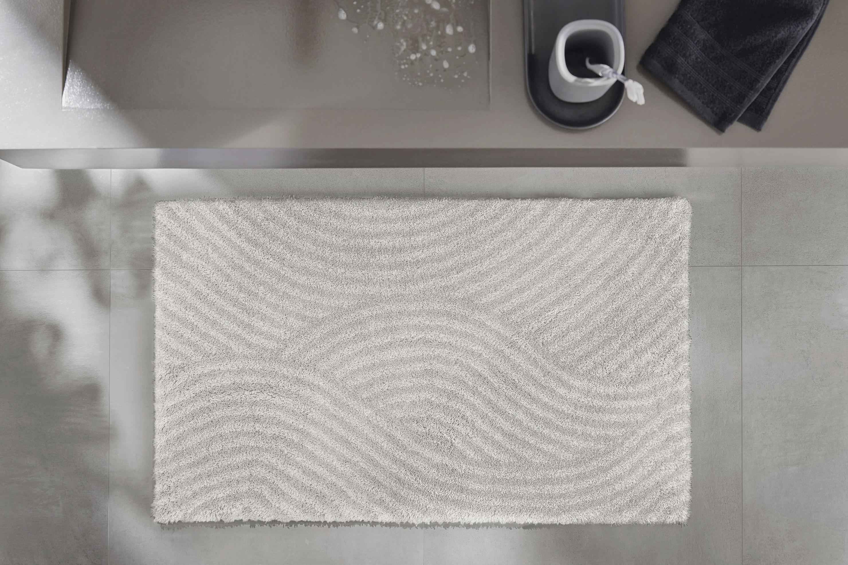 Badematte KLEINE WOLKE "Calma", grau (nebel), H:30mm, Polyacryl, Badematten, Badematte, Badteppich, Wellen Design