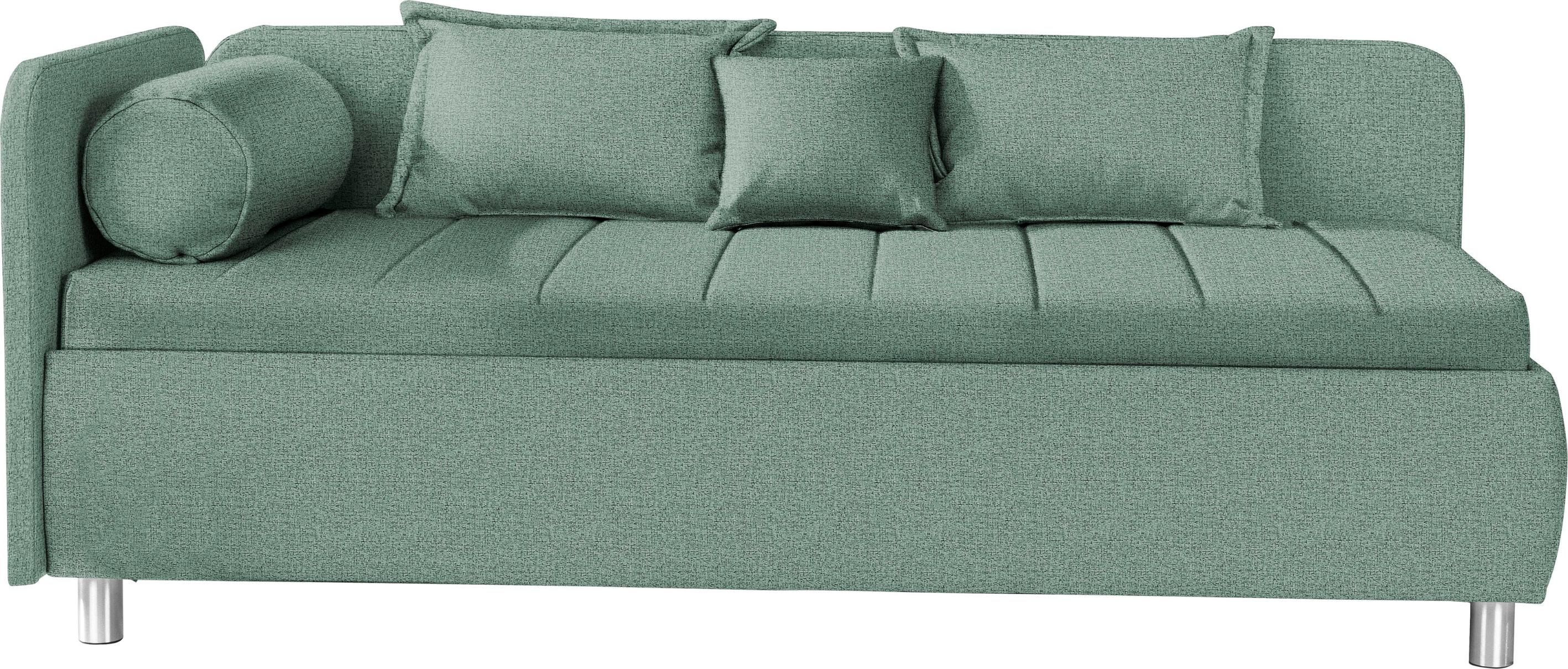 Schlafsofa ALINA "Kiana", grün (pastellmint tmd 6), B:207cm H:80cm T:112,5cm, Struktur TMD (100% Polyester), Sofas, Schlafsofa, mit Bettkasten und Zierkissen, Liegefläche 90/200 cm oder 100/200 cm