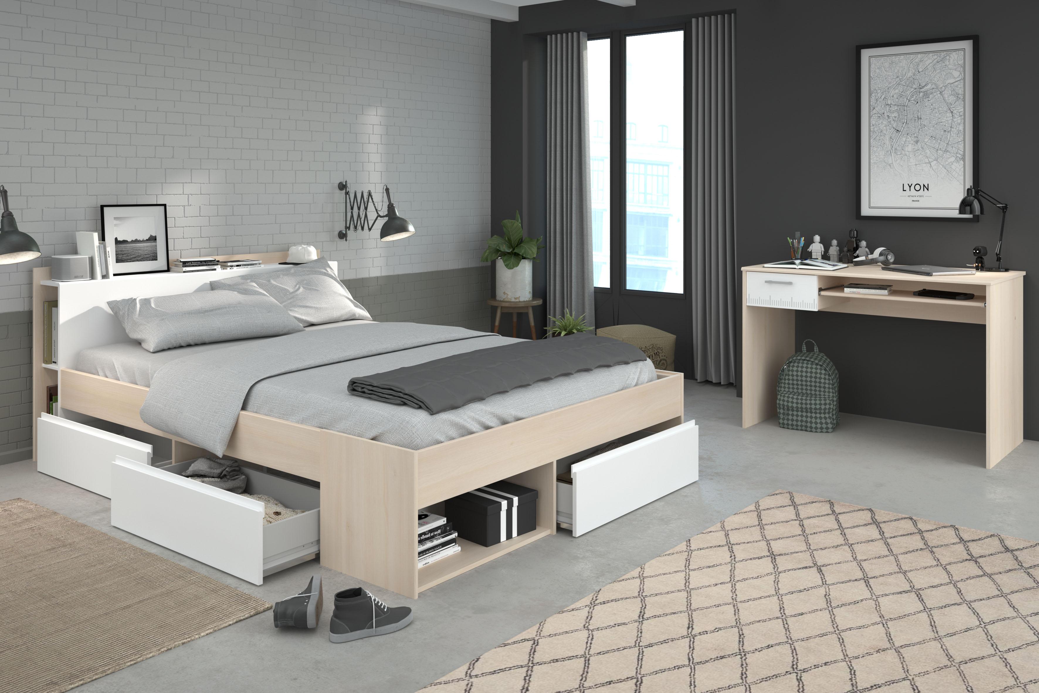 Jugendzimmer-Set PARISOT "Most", weiß (akazie, weiß), B/H: 140cm x 200cm, Schlafzimmermöbel-Sets, Jugendzimmer-Set